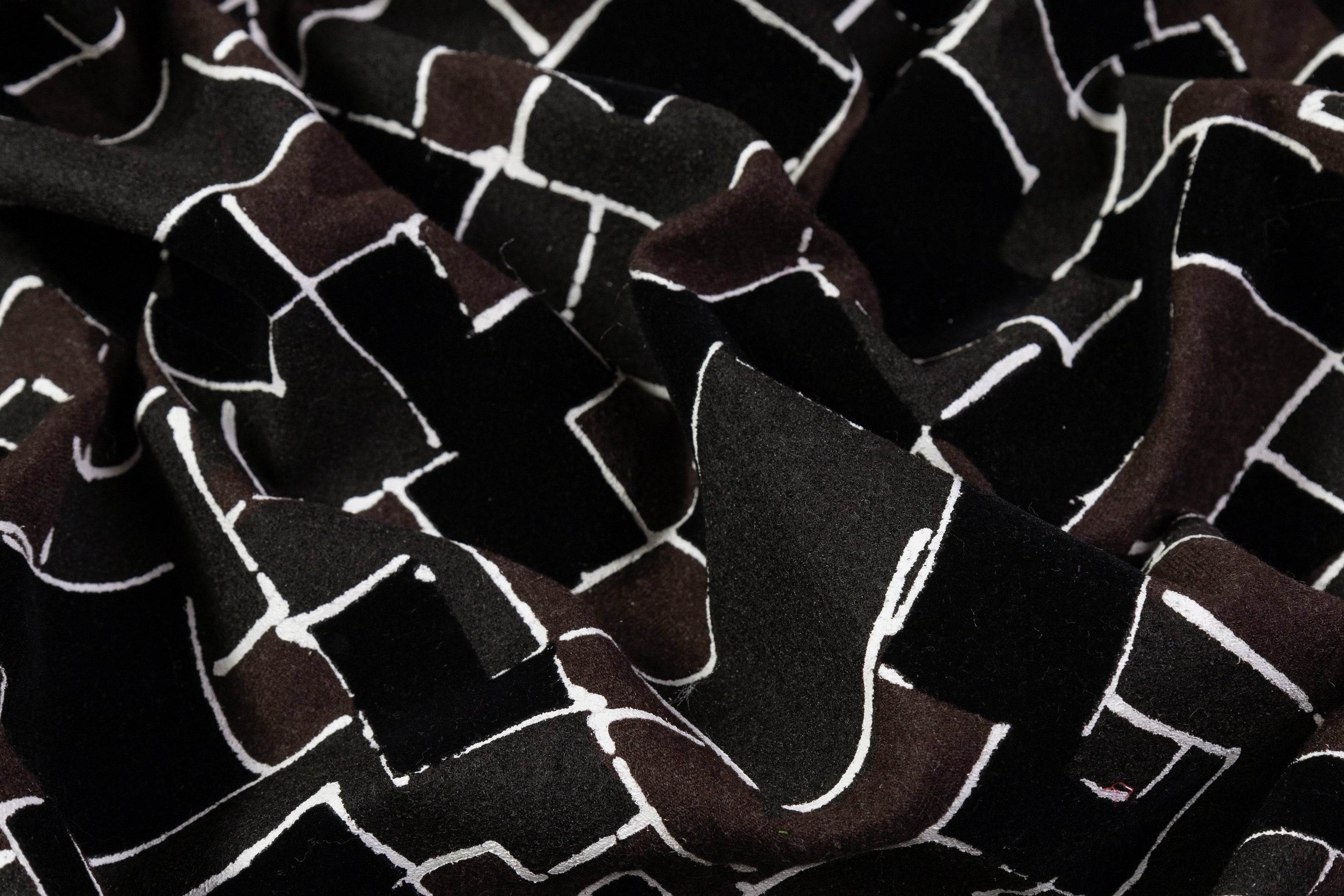 Geometric Flocked Italian Wool Flannel - Brown / Black / White