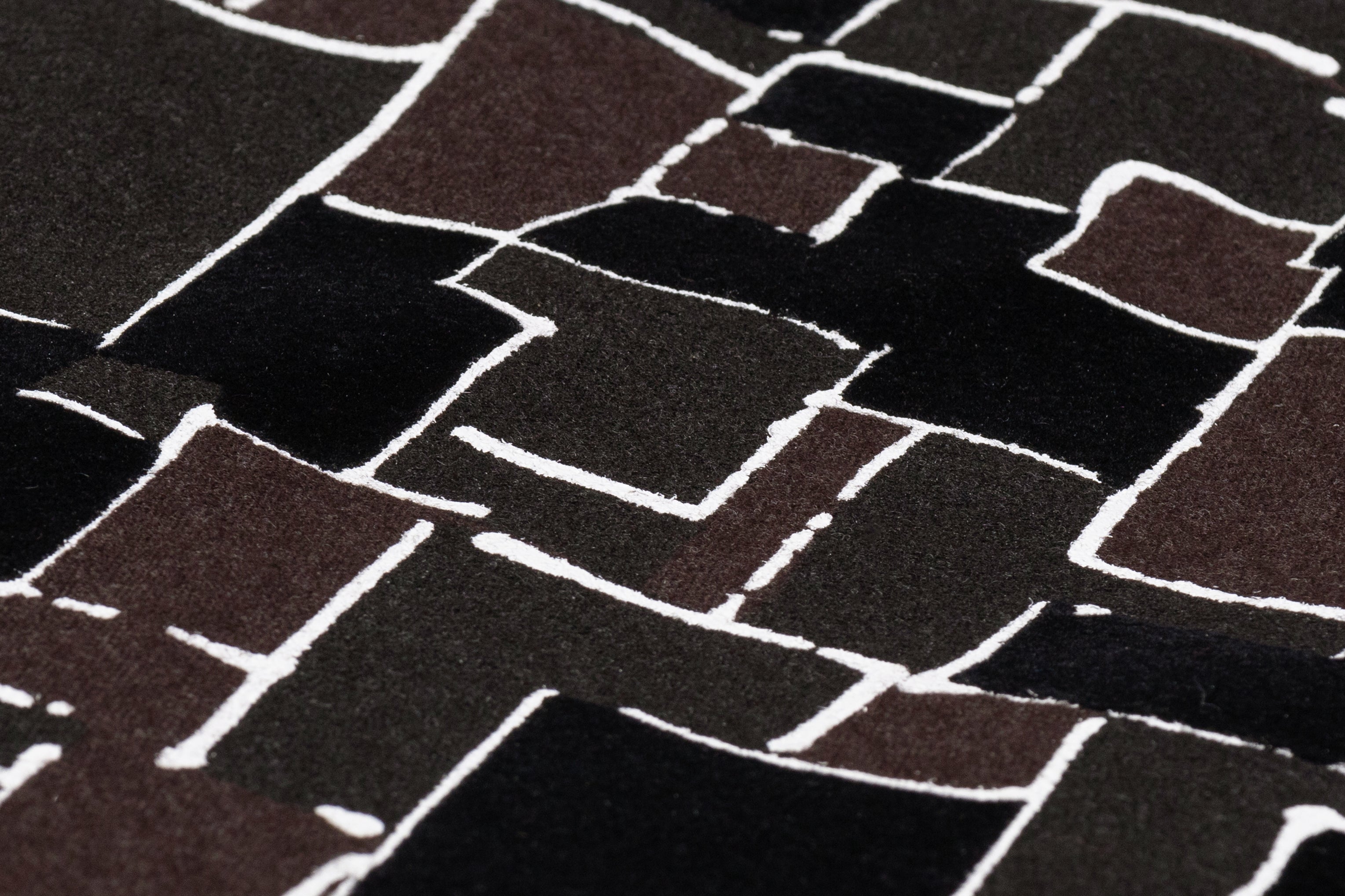 Geometric Flocked Italian Wool Flannel - Brown / Black / White