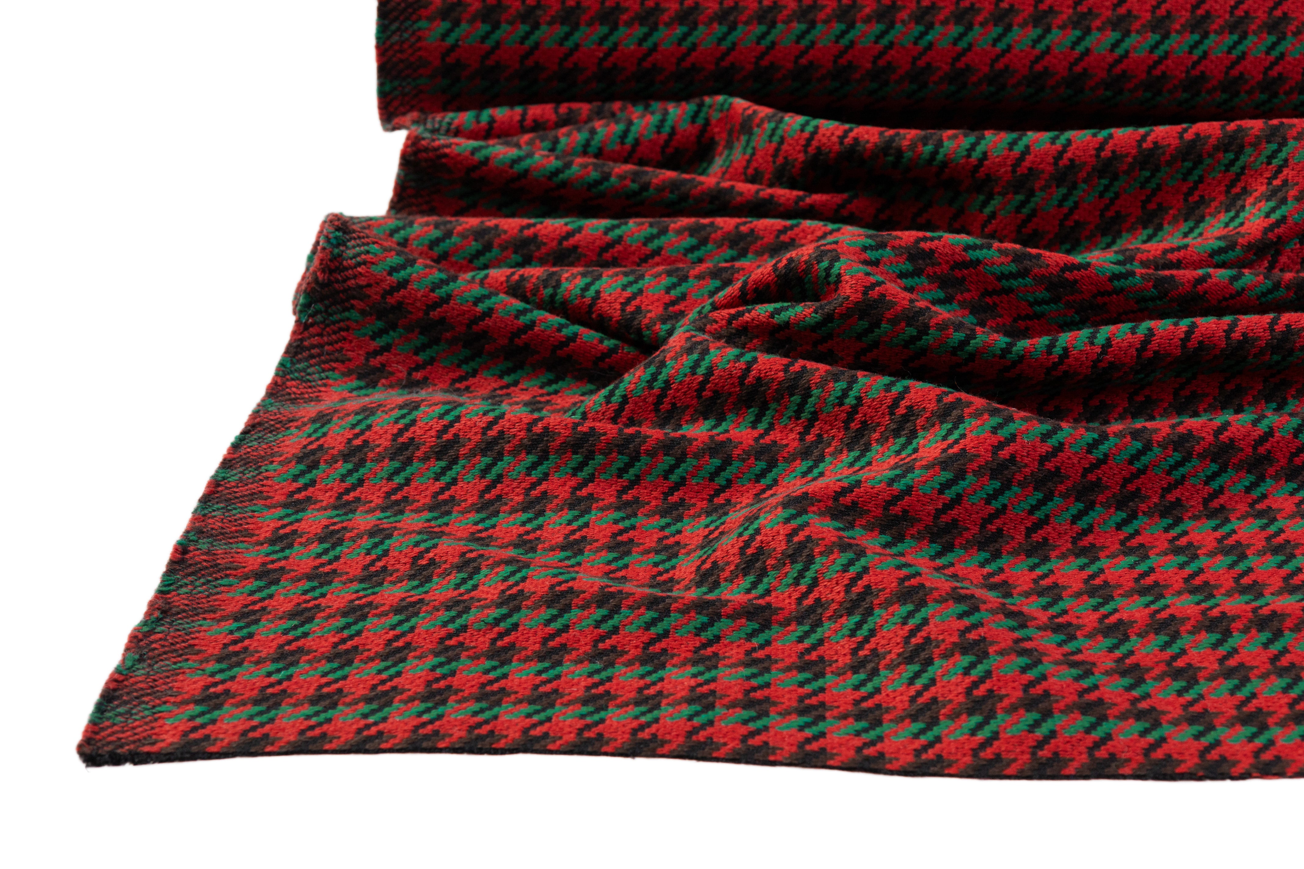 Houndstooth Italian Wool Nylon Coating - Red / Green / Brown