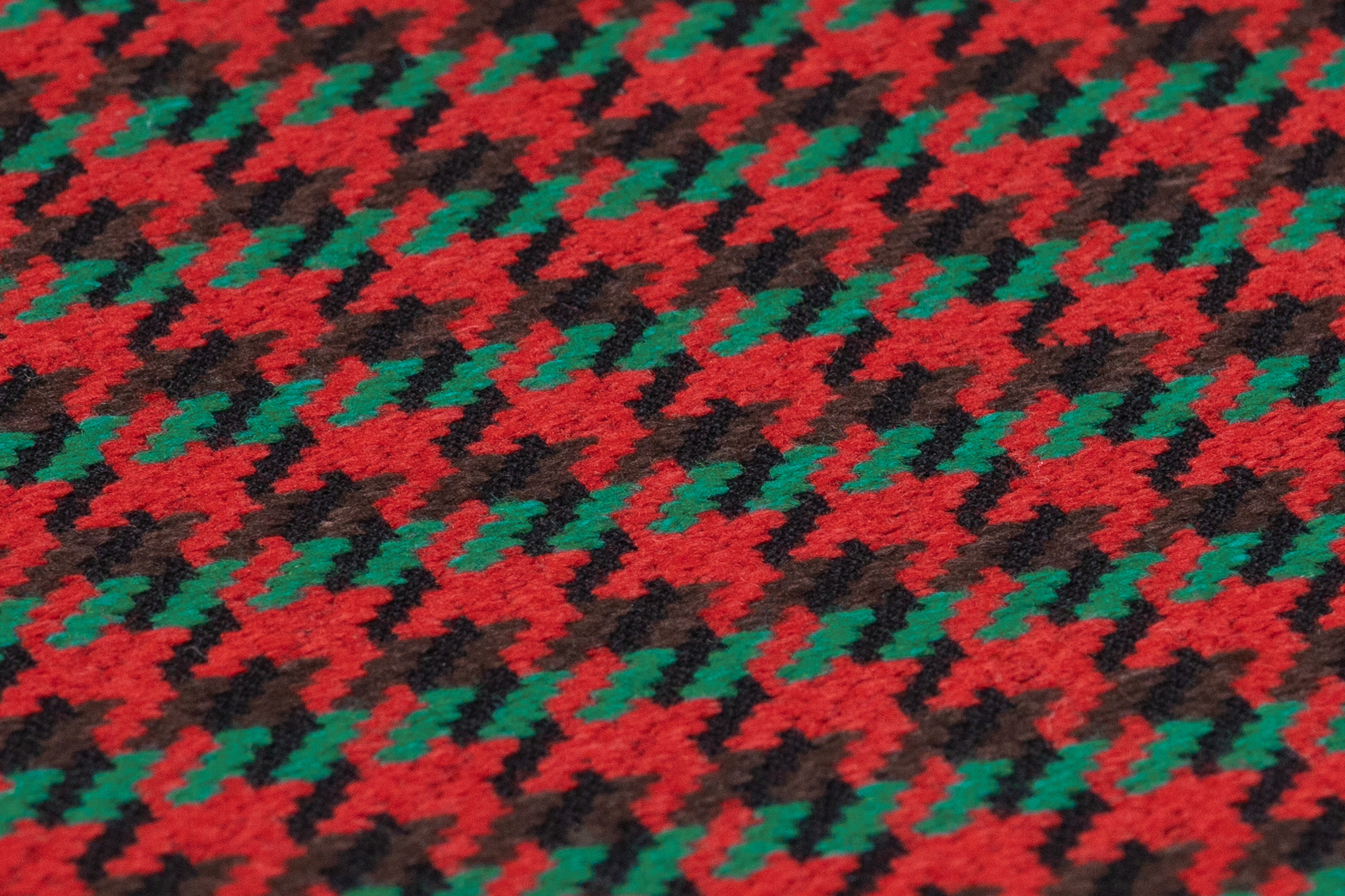 Houndstooth Italian Wool Nylon Coating - Red / Green / Brown