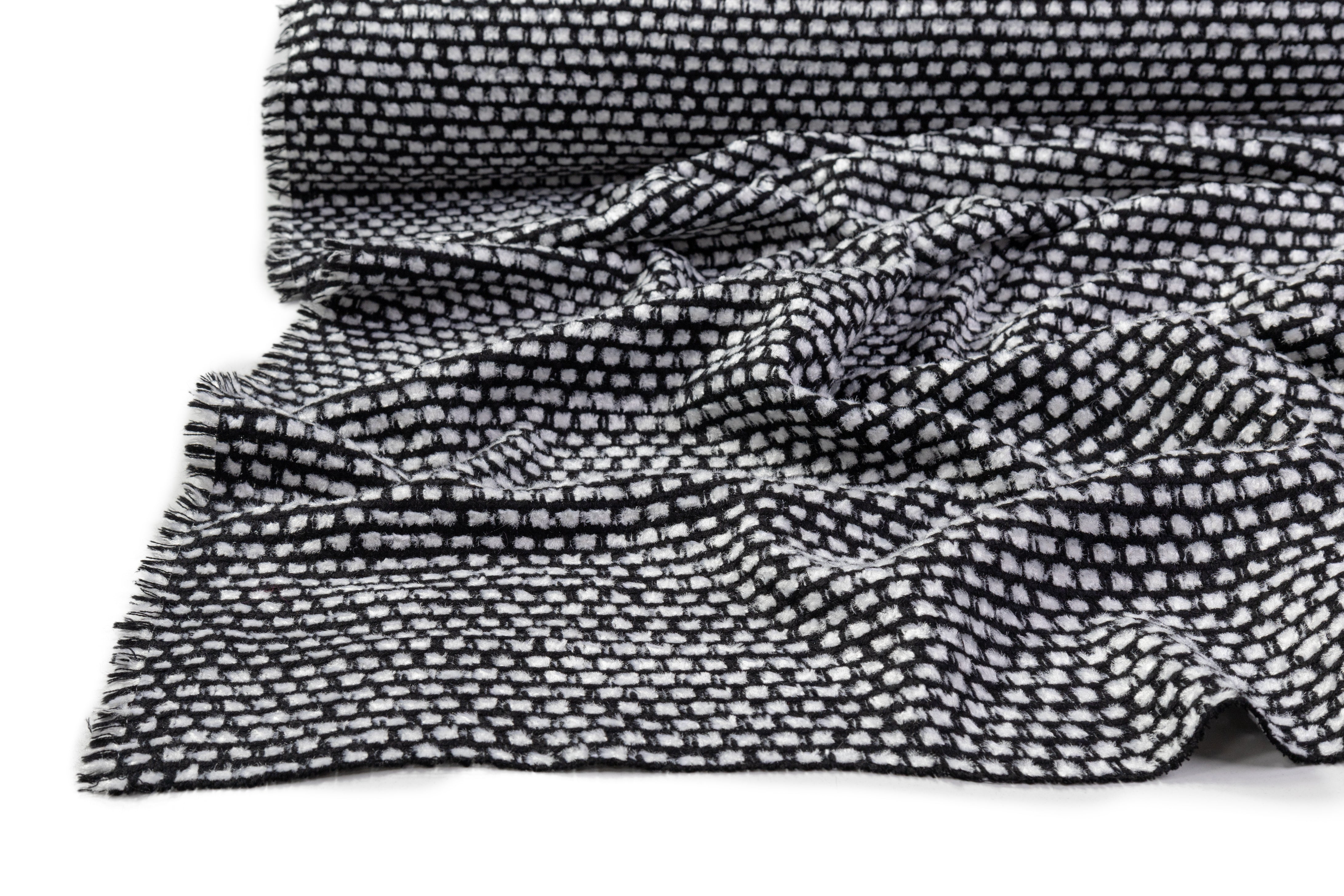 Valentino - Italian Wool Cotton Blend Tweed - Black / White
