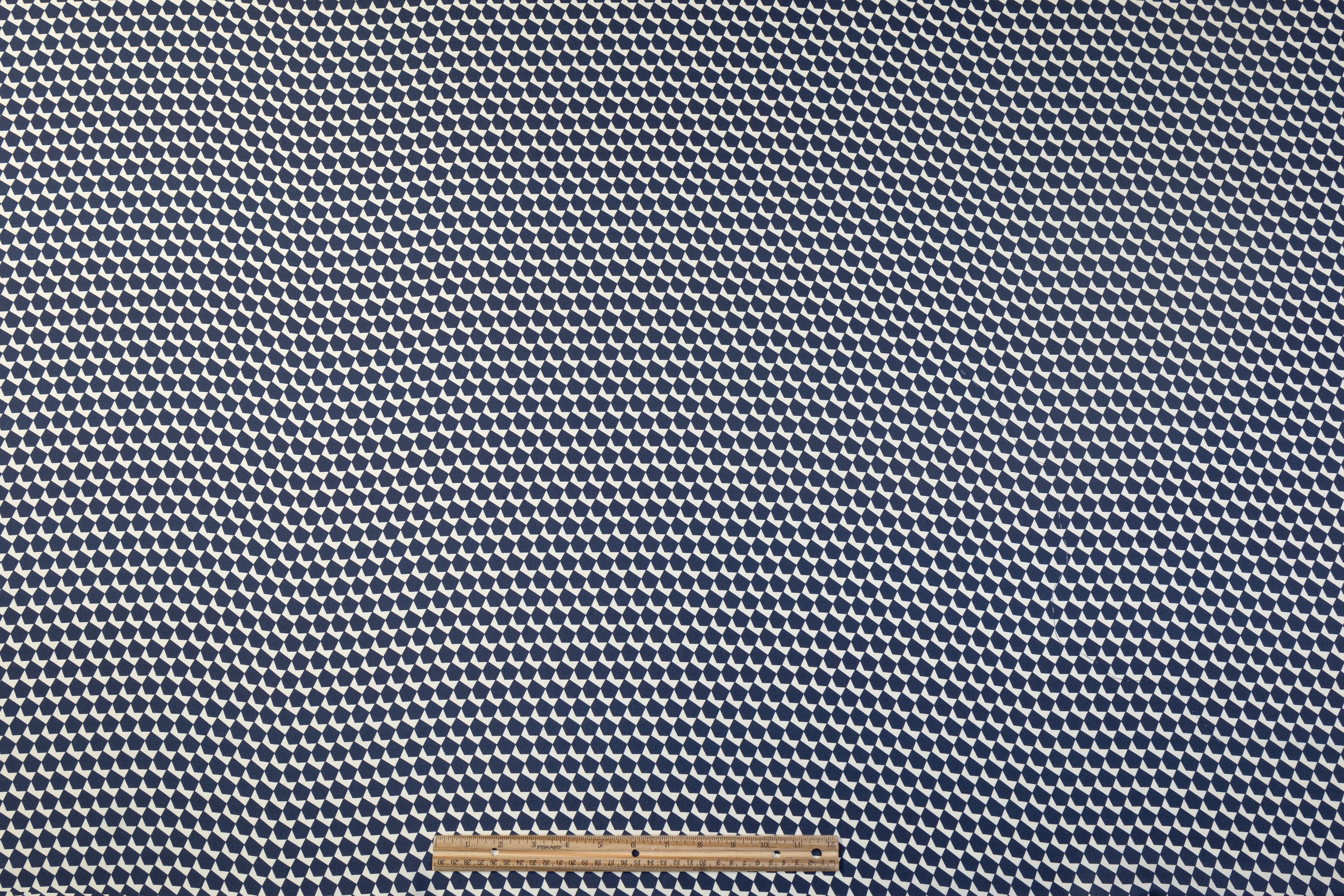 Geometric Silk Twill - Navy / White