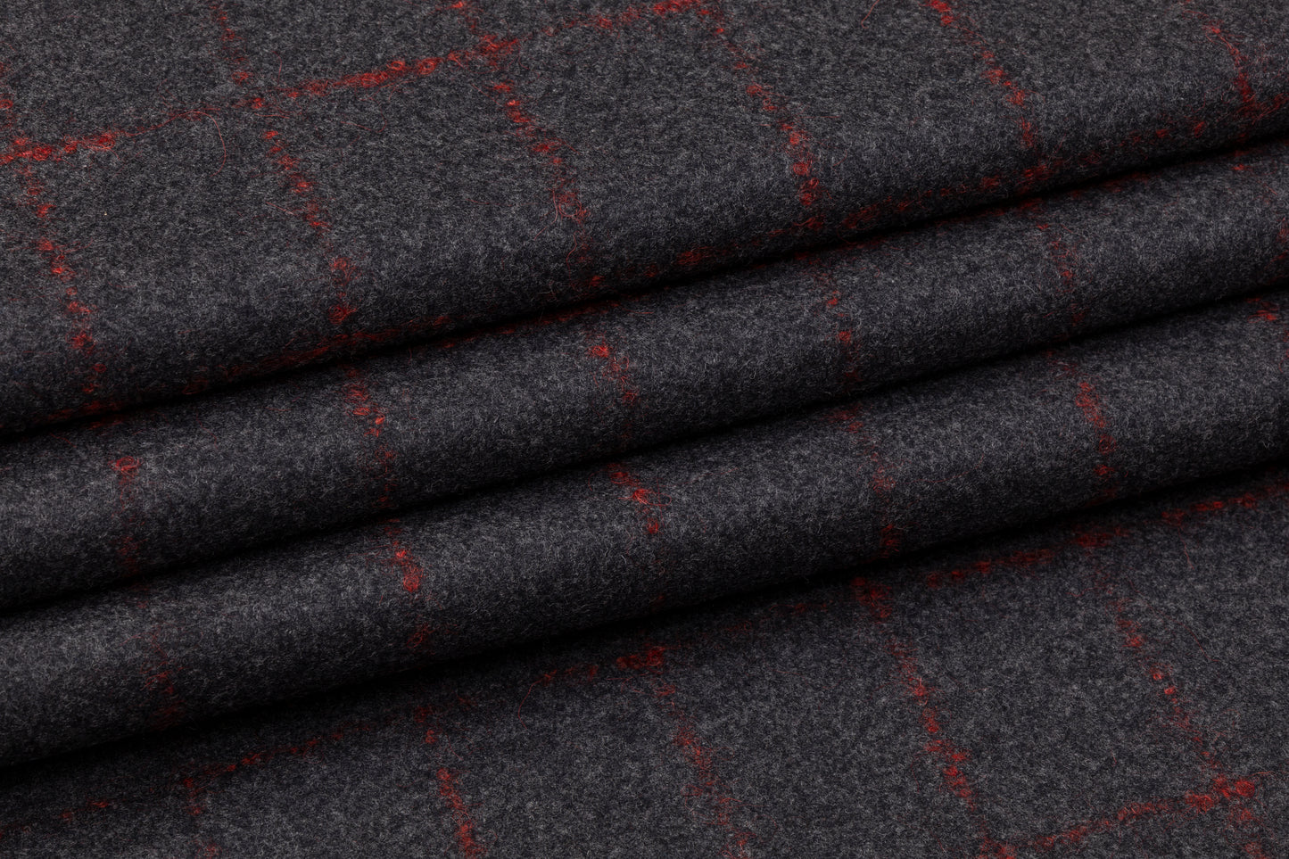 Windowpane Italian Wool Suiting - Charcoal Gray / Red