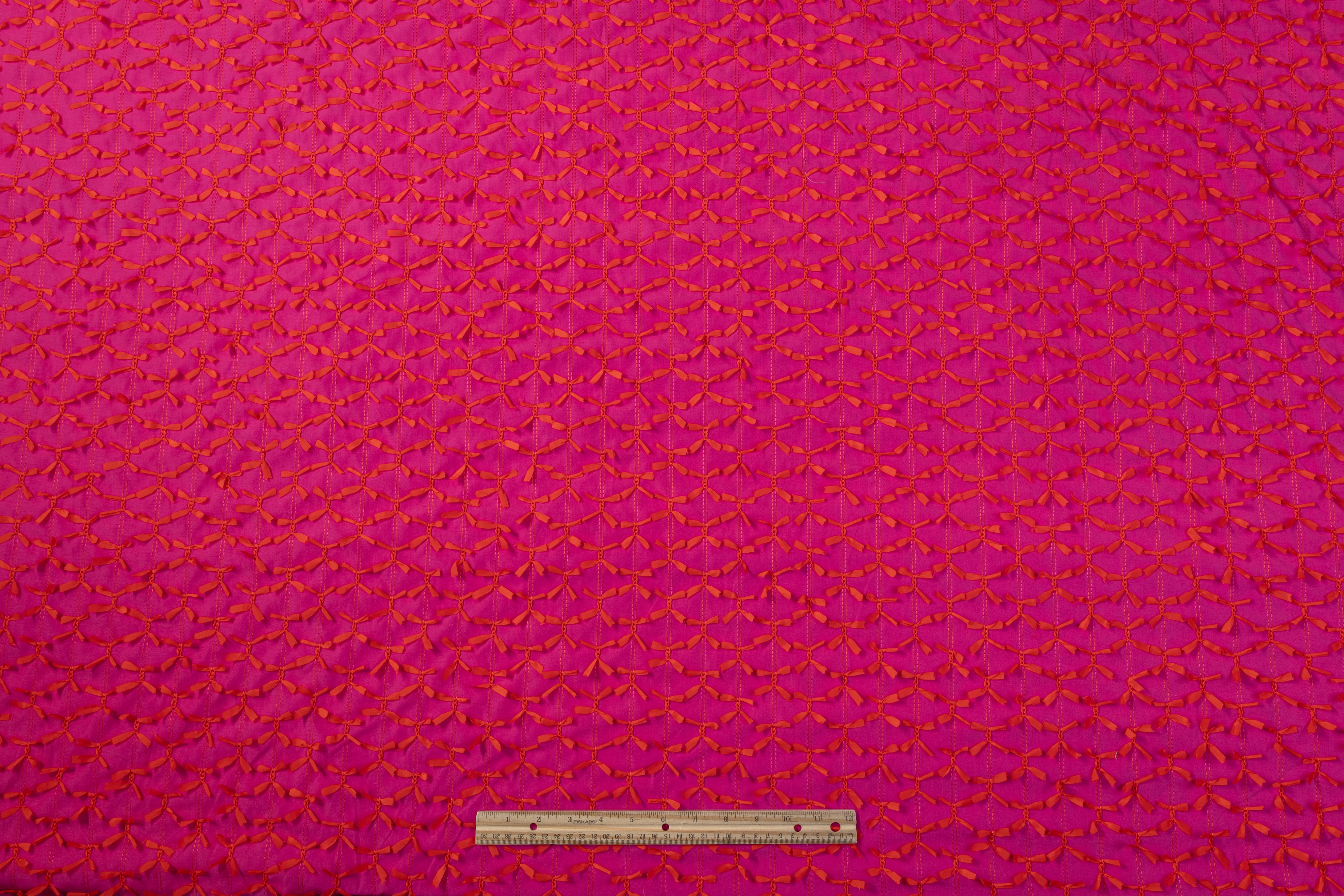 Bow Embroidered Poly Poplin - Pink / Orange