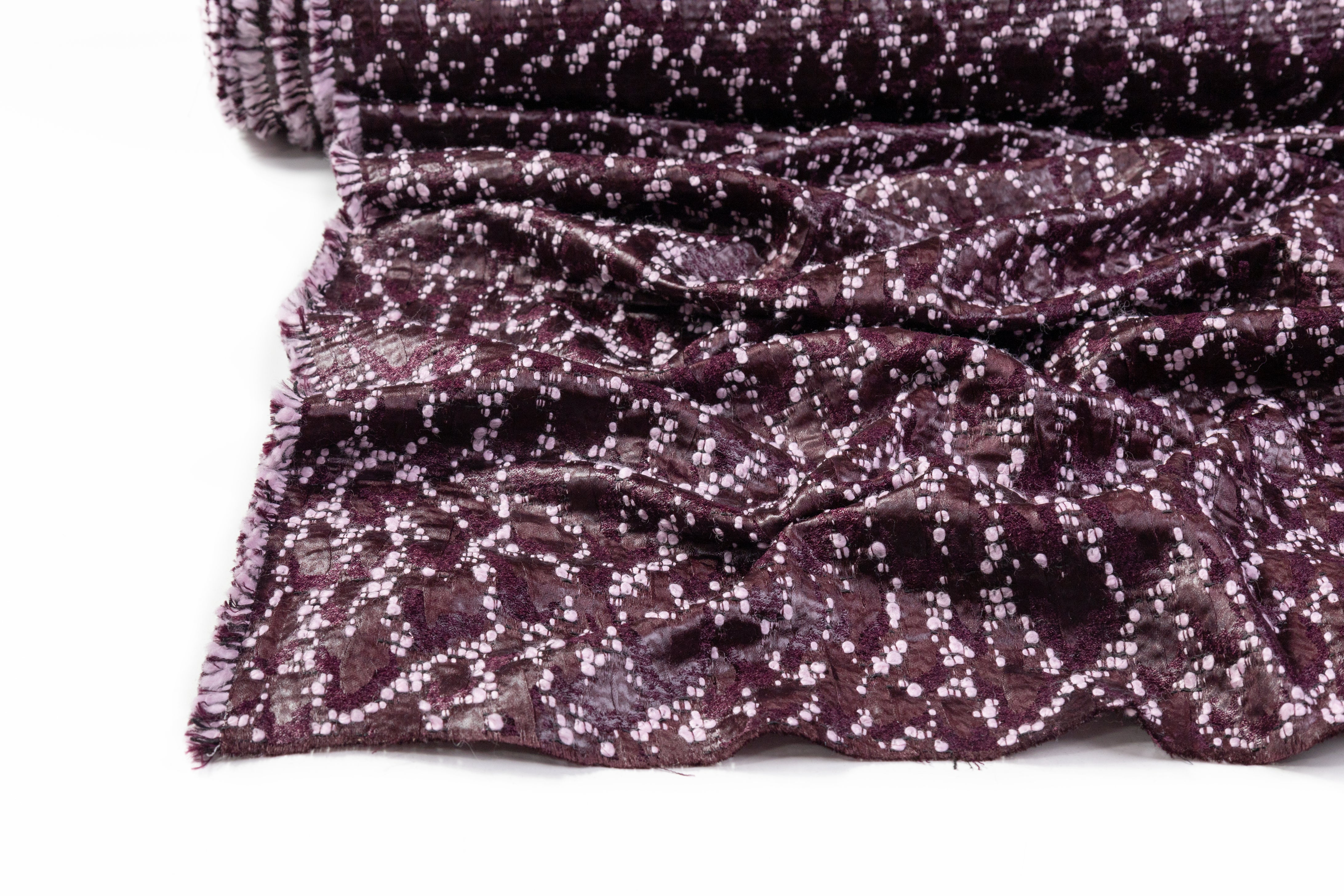 Double Faced Novelty Italian Wool Blend Tweed - Burgundy / Pink