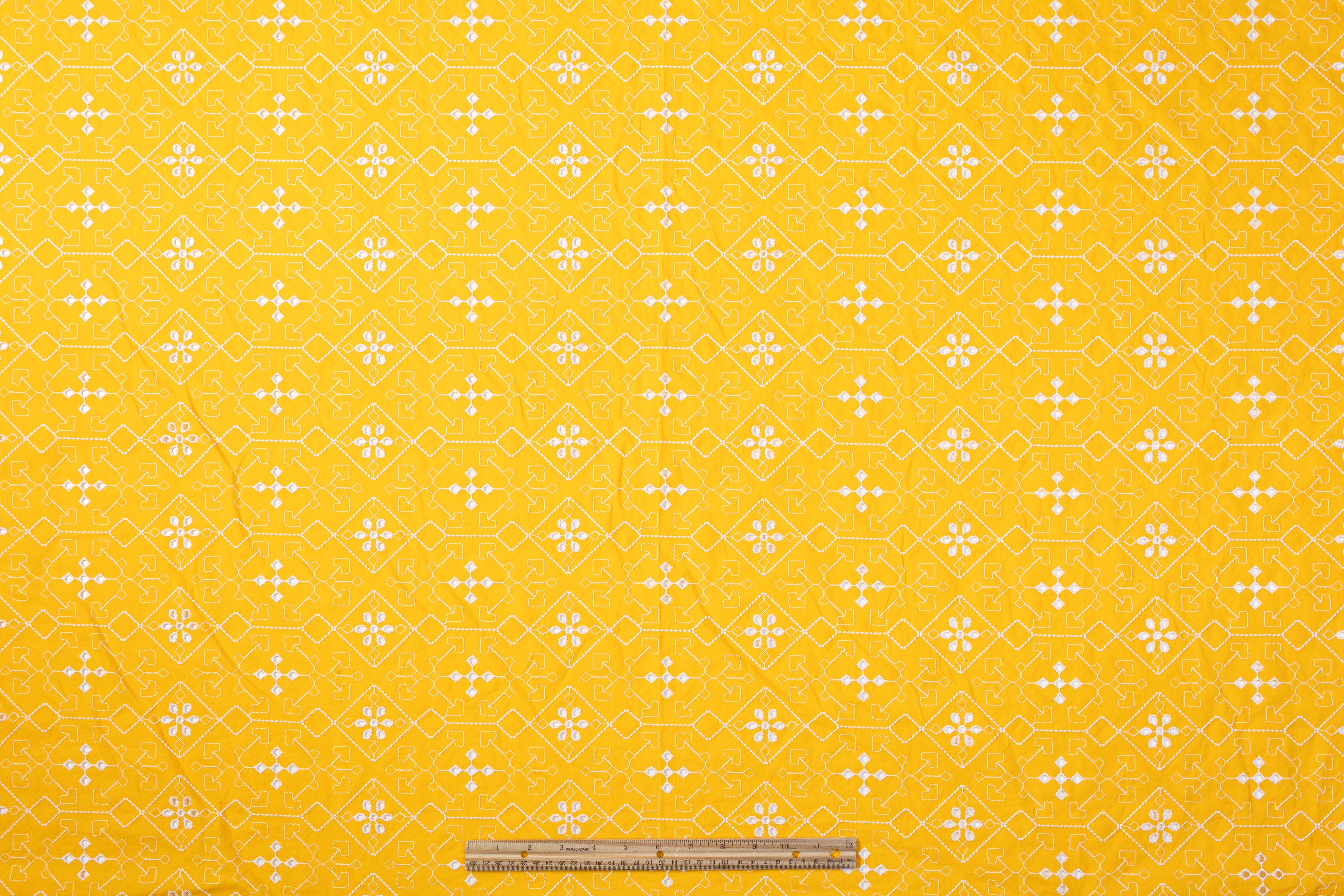 Geometric Cotton Eyelet - Yellow