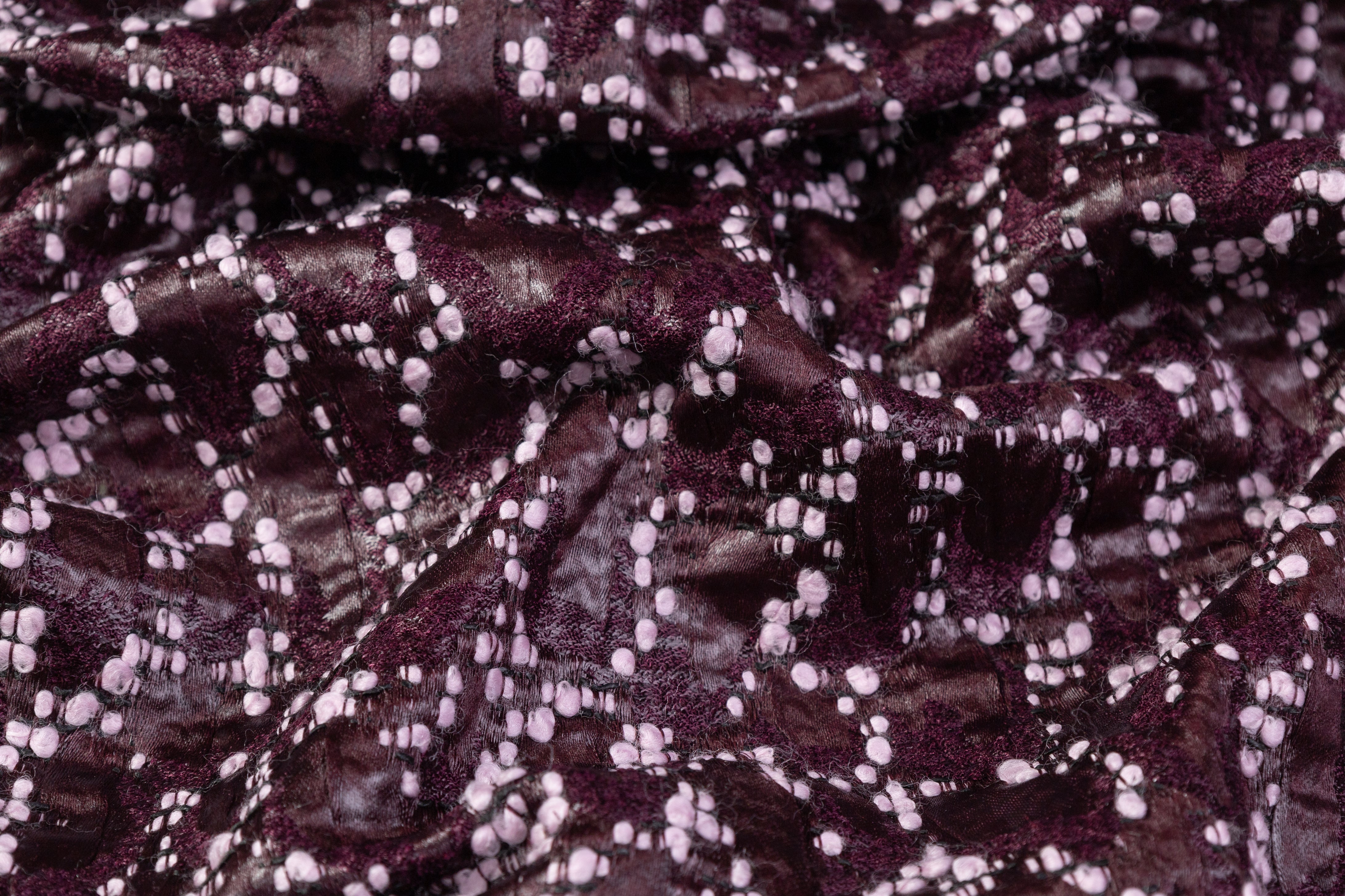 Double Faced Novelty Italian Wool Blend Tweed - Burgundy / Pink
