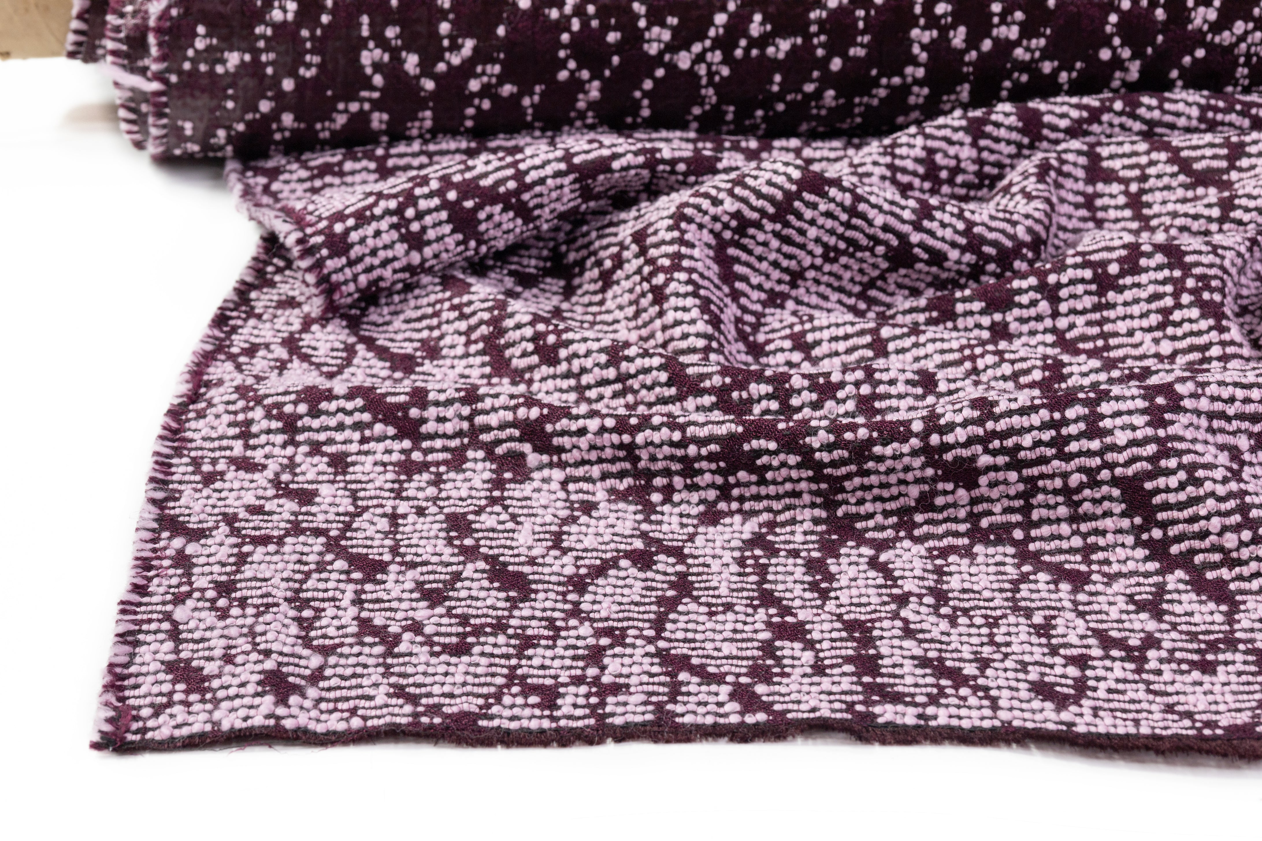 Double Faced Novelty Italian Wool Blend Tweed - Burgundy / Pink