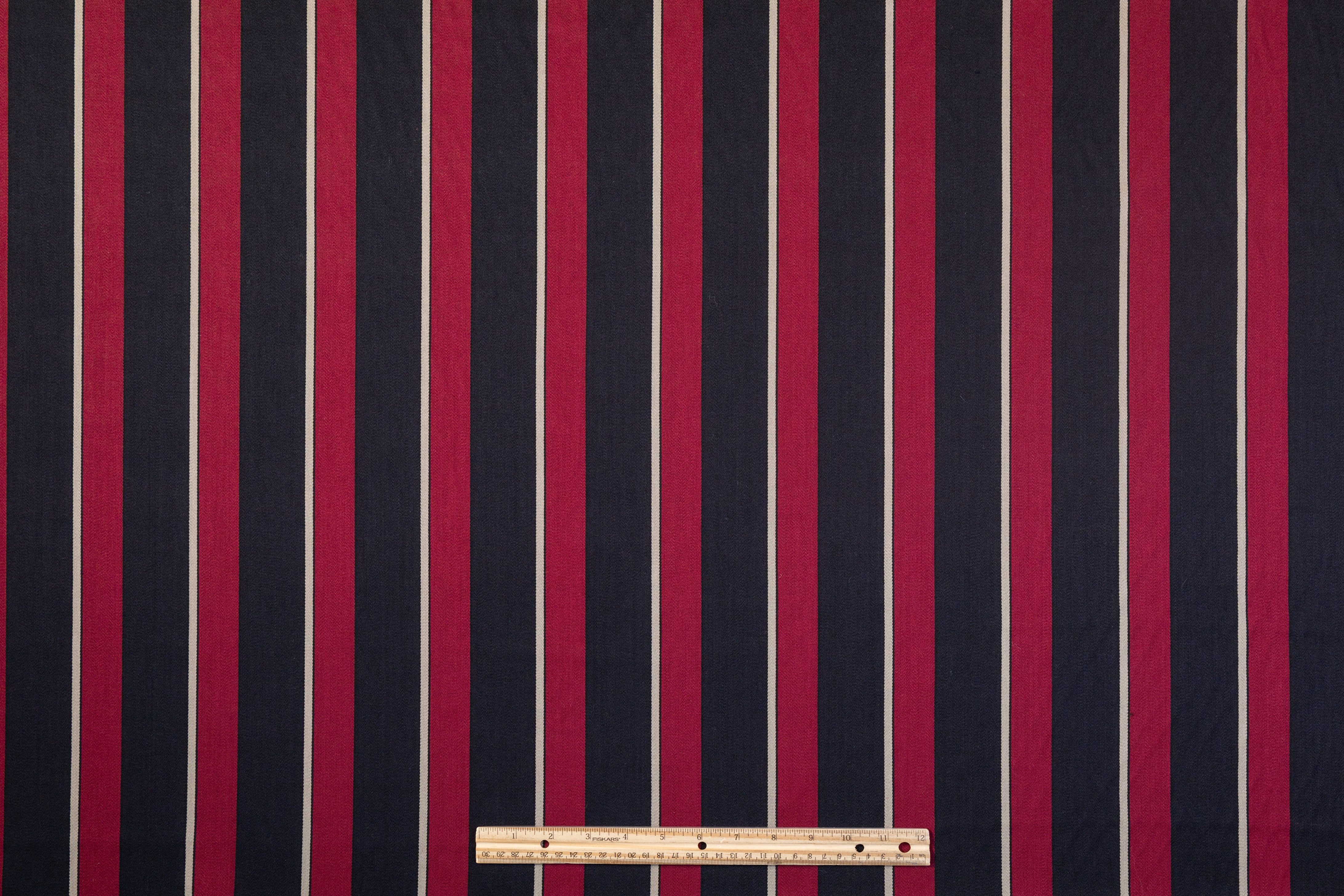 Striped French Wool Suiting - Maroon / Black / Light Taupe