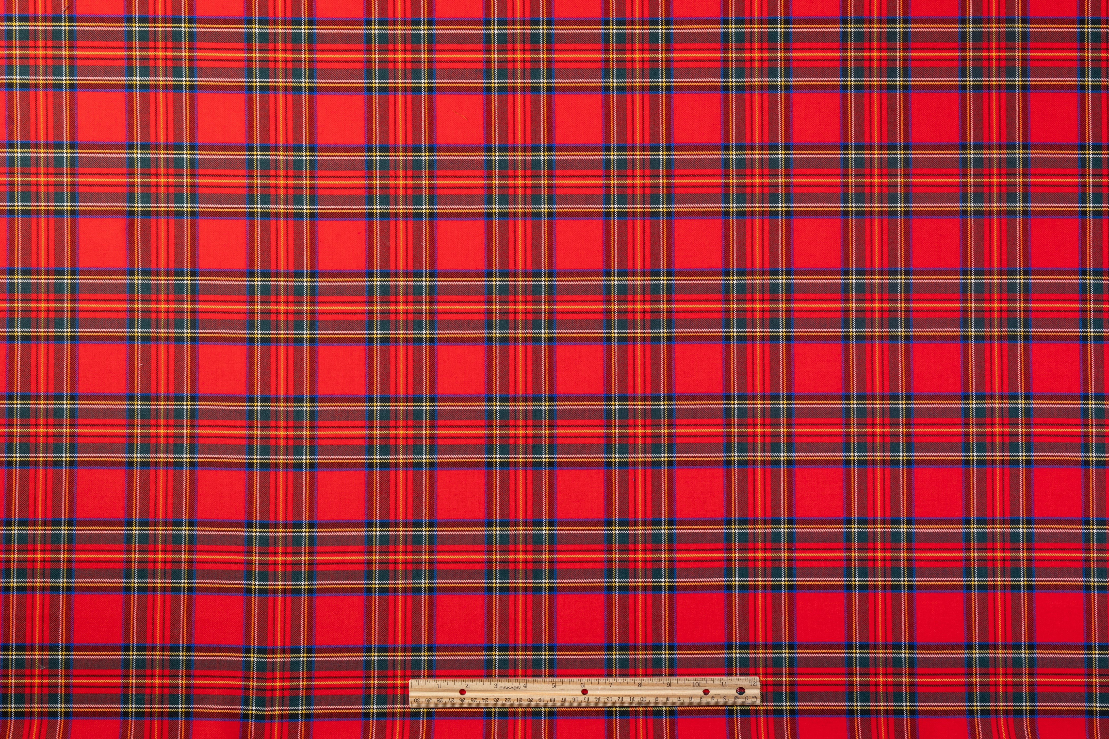 Tartan Italian Wool Suiting - Red, Blue, Green, Yellow, White