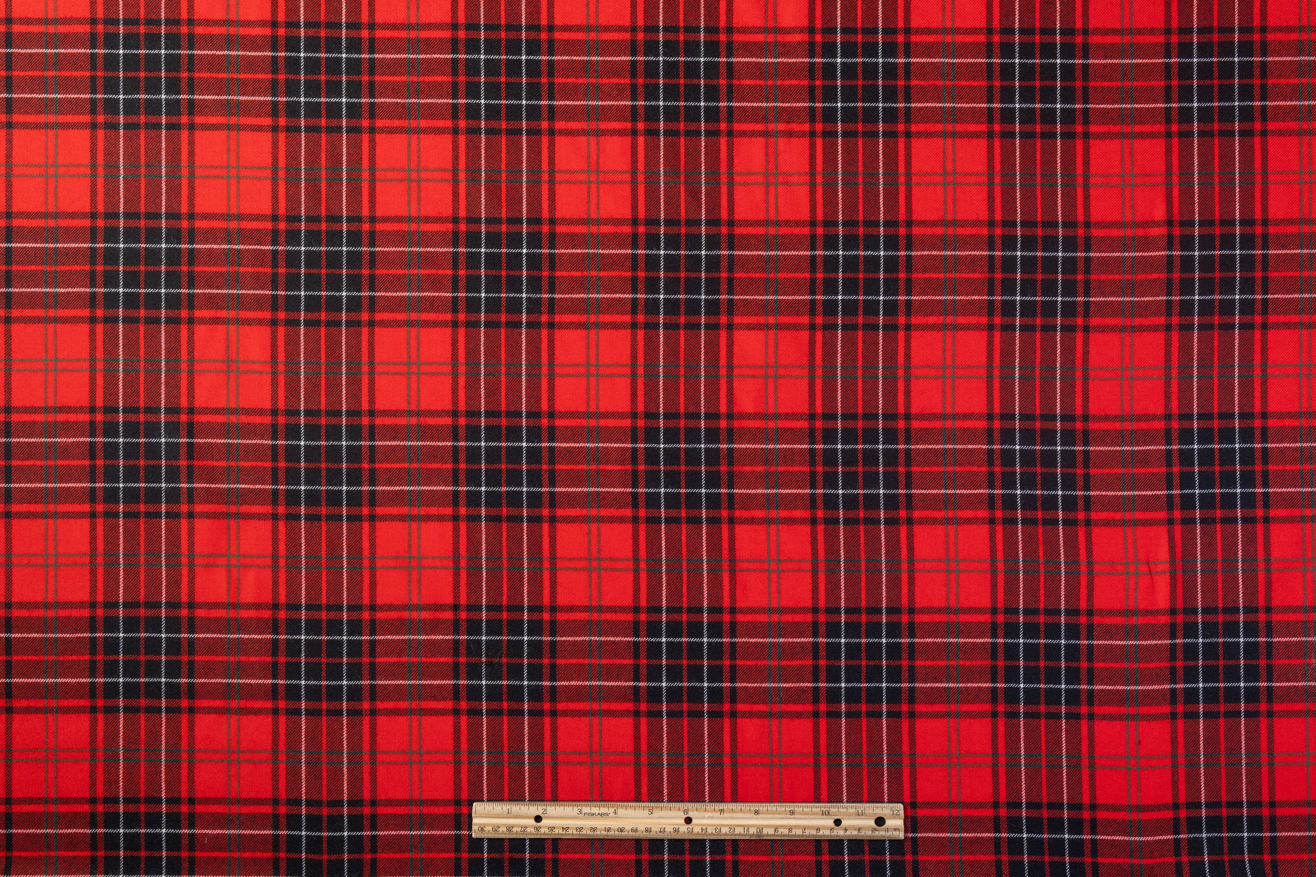 Tartan Italian Wool Suiting - Red, Black, White, Green