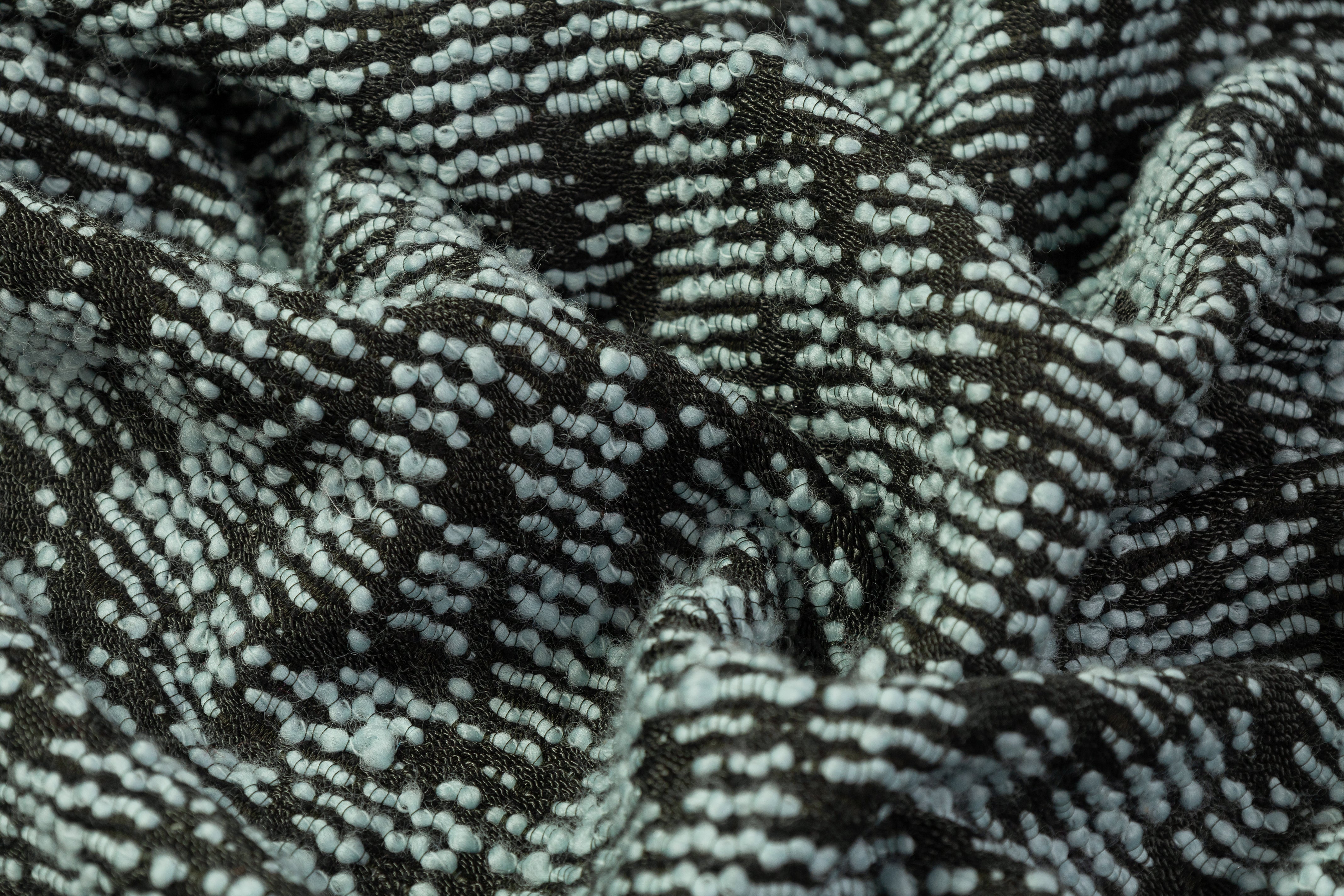 Double Faced Novelty Italian Wool Blend Tweed - Blue / Dark Green