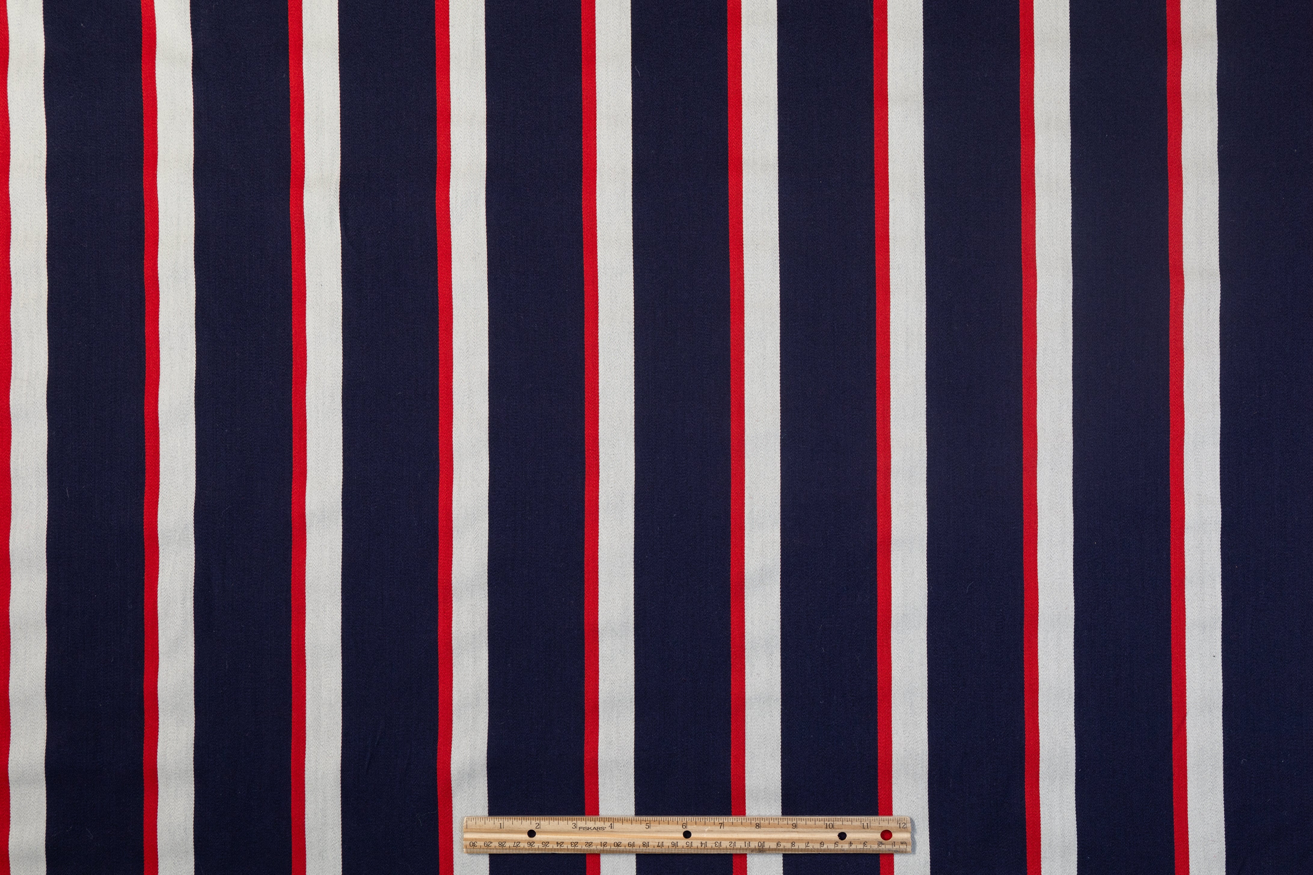 Striped Italian Wool Suiting - Red / White / Blue