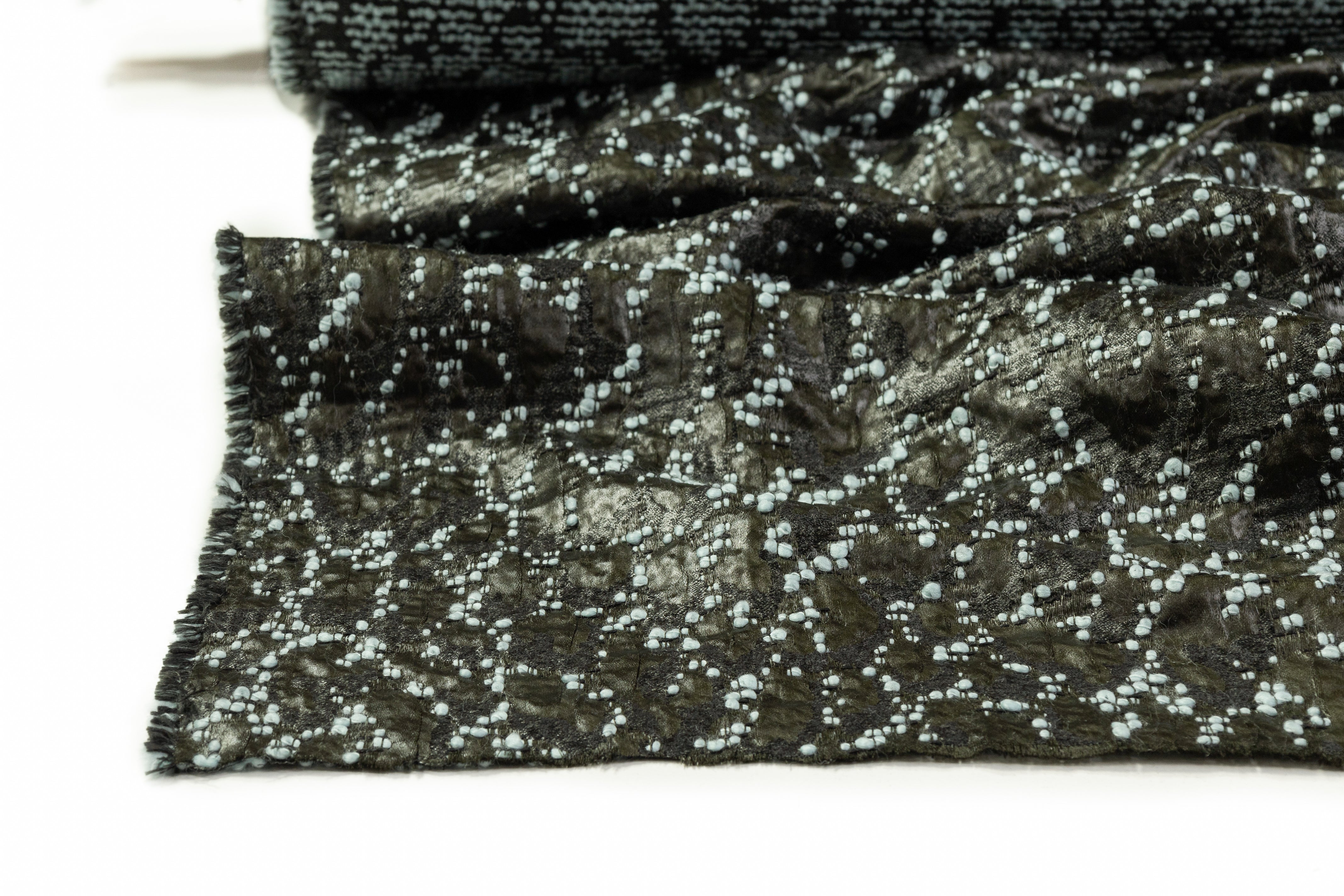 Double Faced Novelty Italian Wool Blend Tweed - Blue / Dark Green