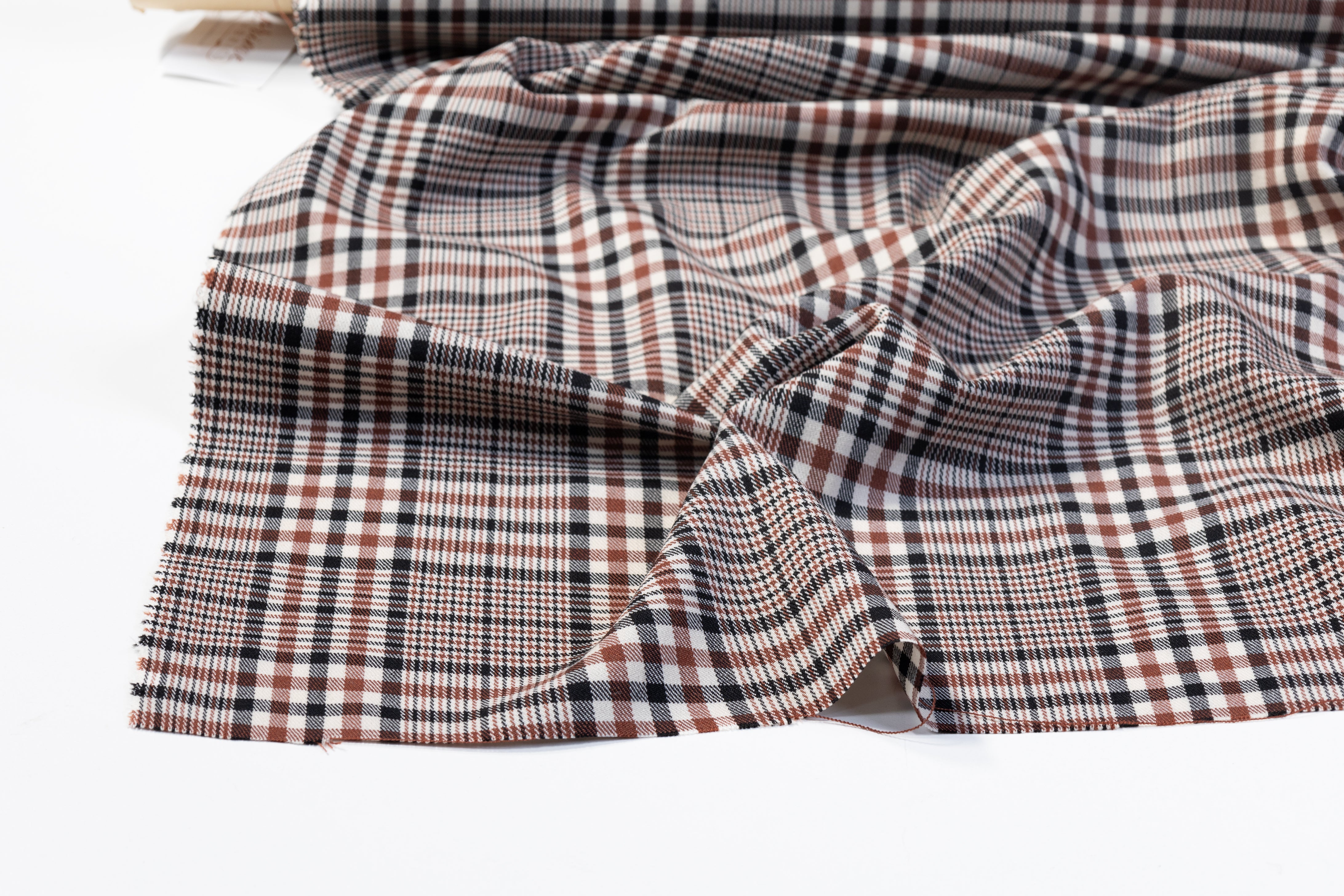 Glen Check Italian Wool Suiting - Brown / Black / White