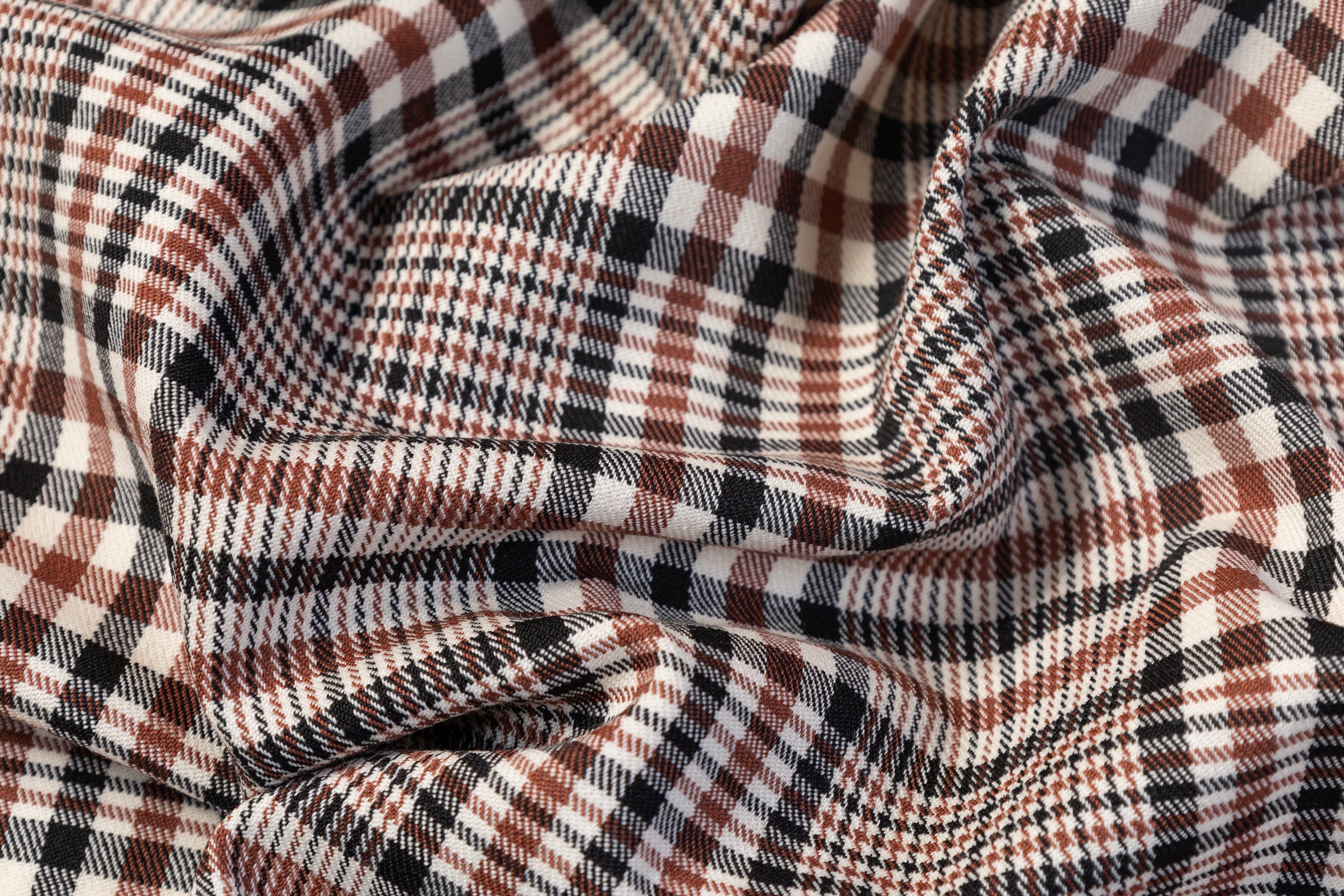 Glen Check Italian Wool Suiting - Brown / Black / White
