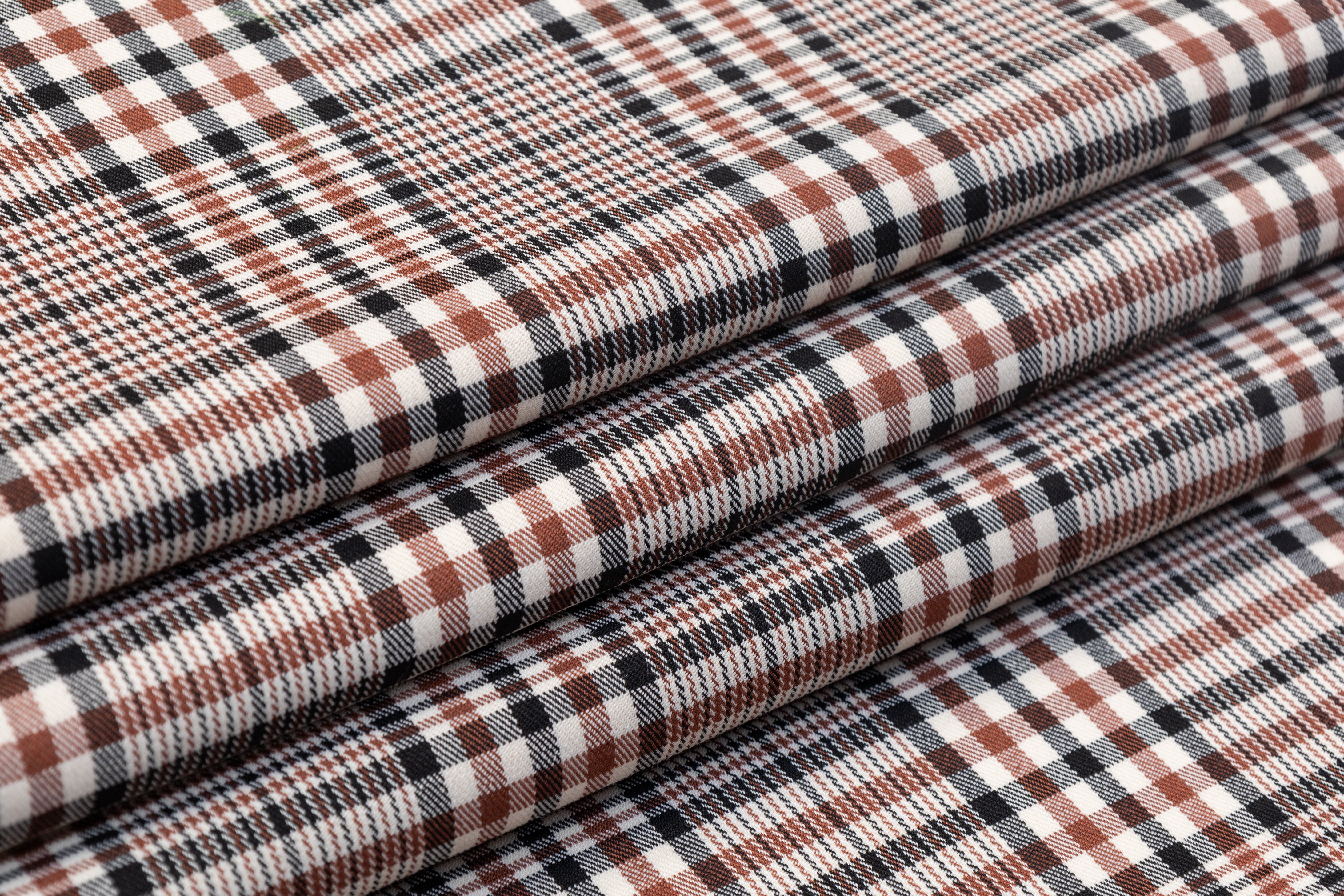 Glen Check Italian Wool Suiting - Brown / Black / White