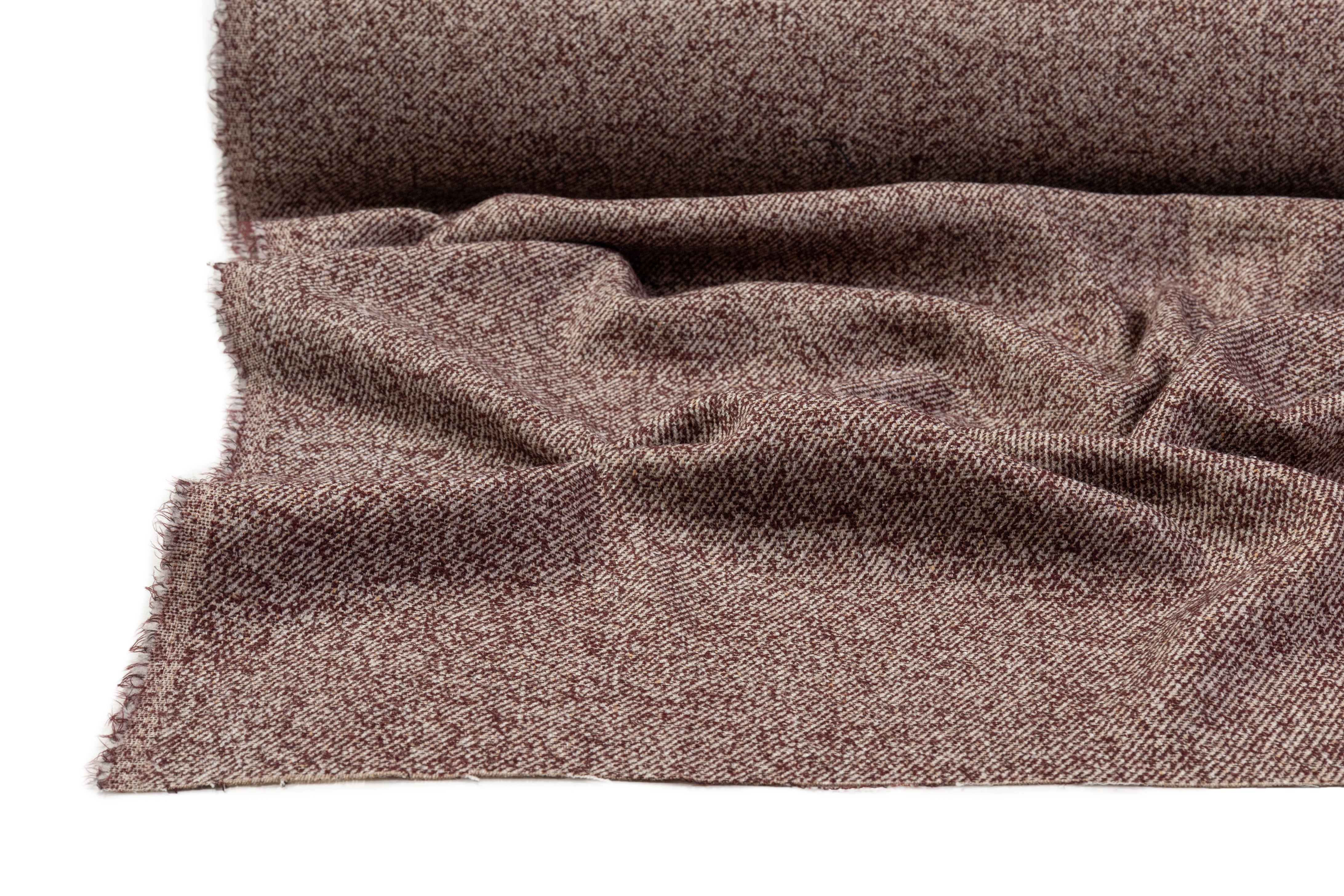 Textured Italian Wool Twill - Burgundy / Beige