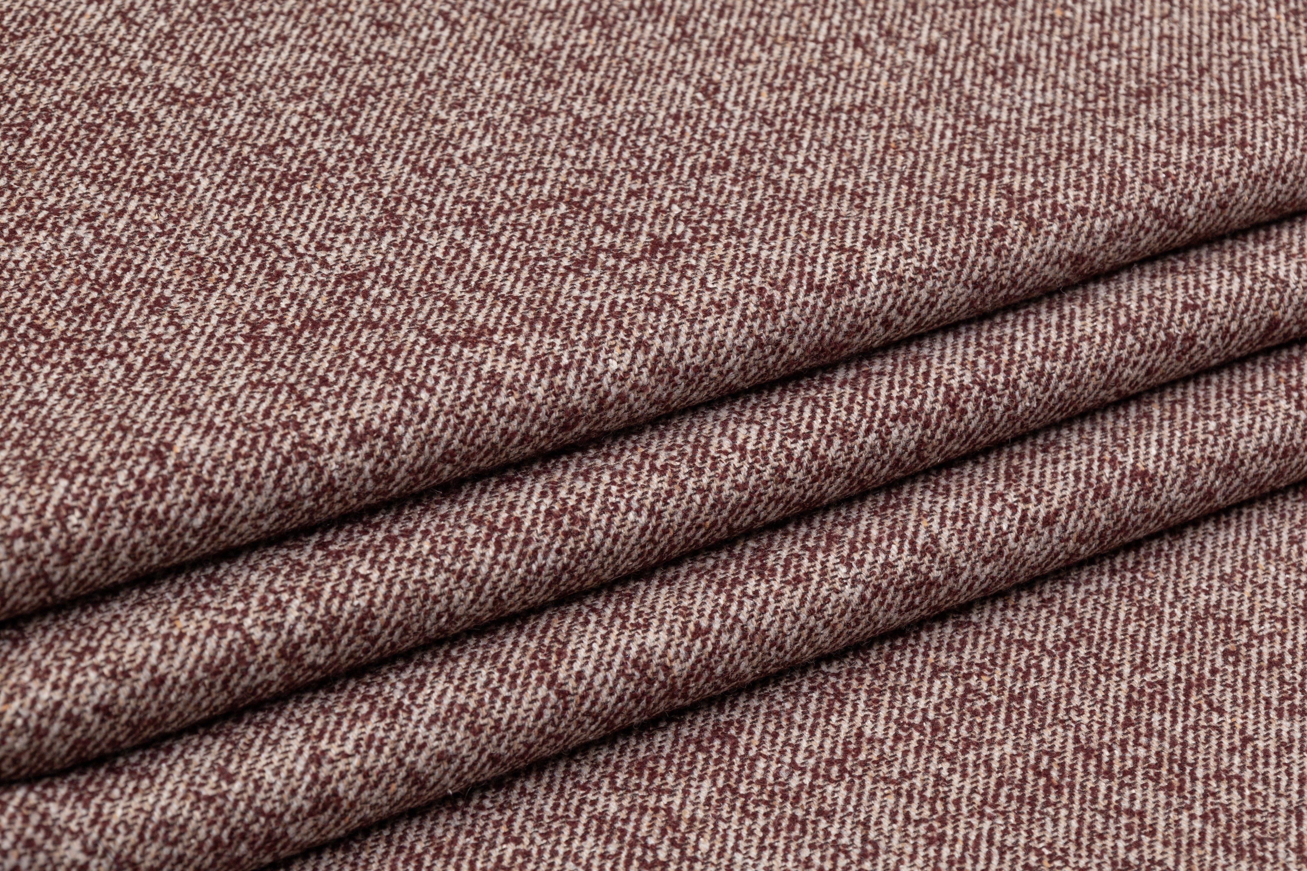 Textured Italian Wool Twill - Burgundy / Beige