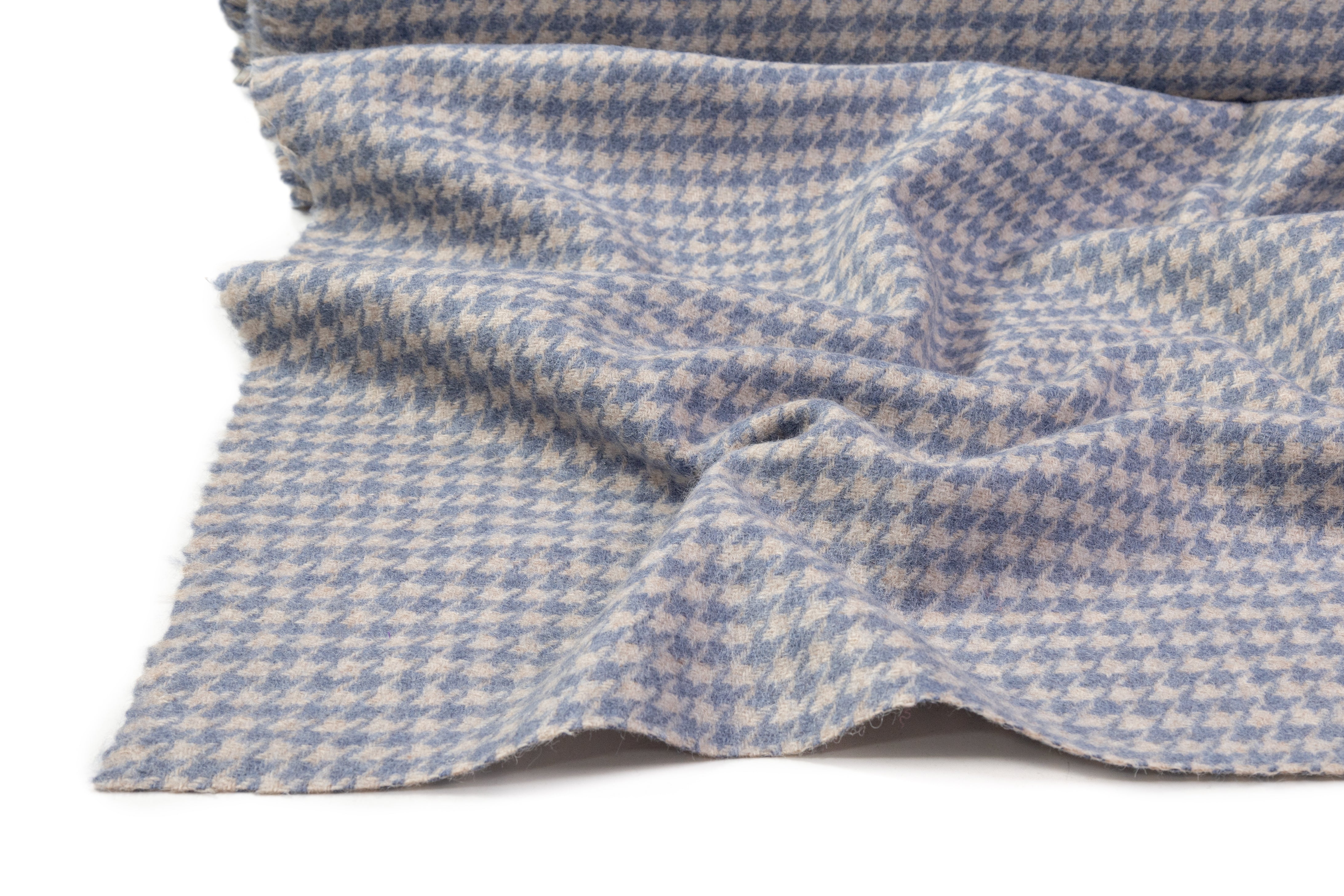 Italian Houndstooth Wool Coating - Blue / Off White