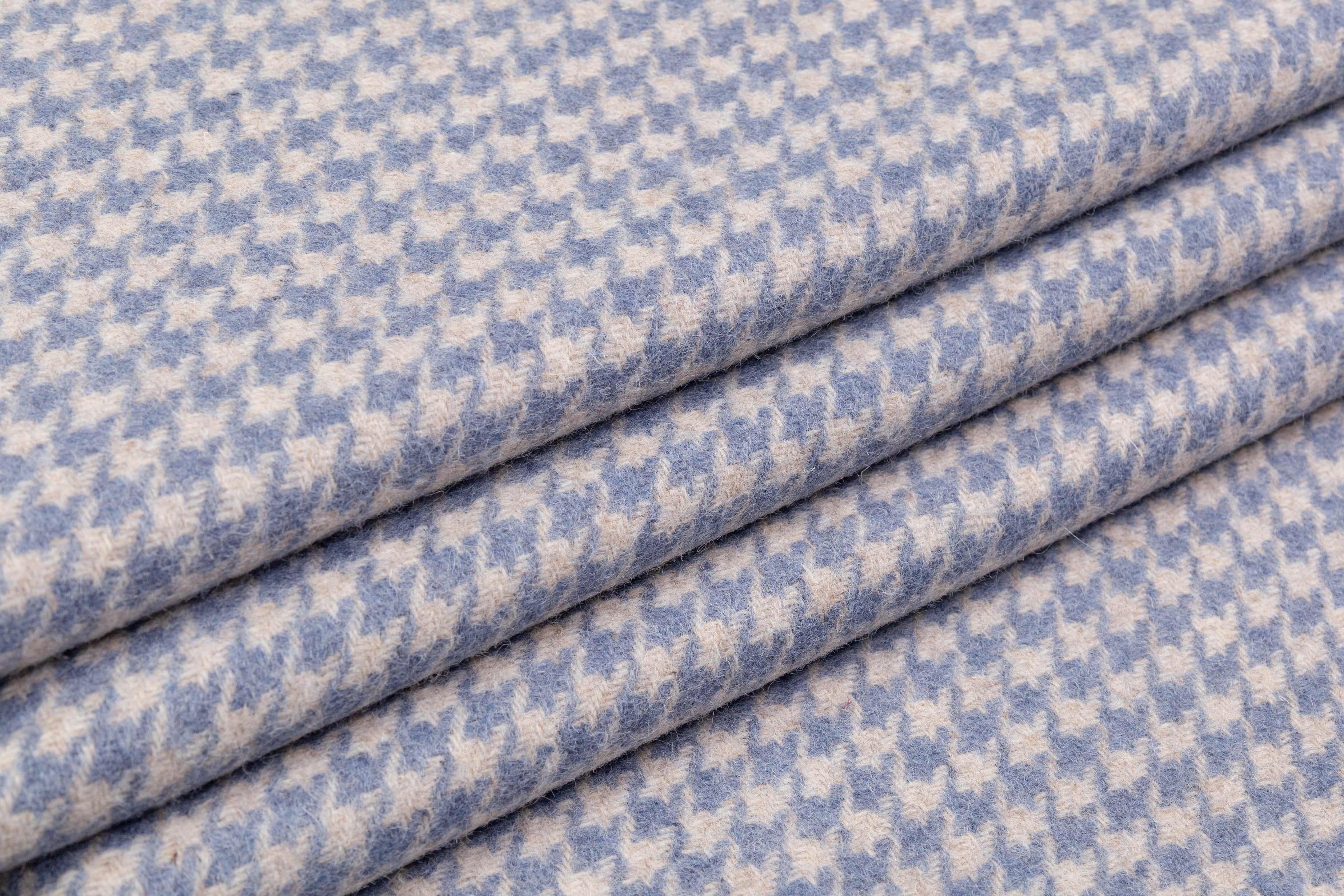 Italian Houndstooth Wool Coating - Blue / Off White