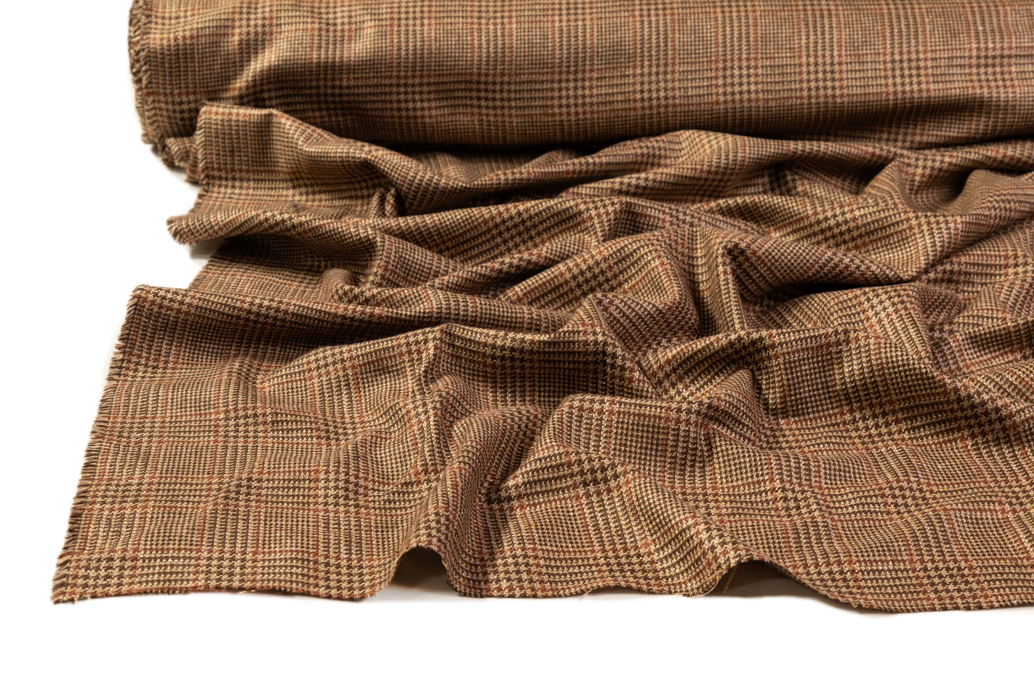 Checked Italian Pure Silk Suiting - Brown