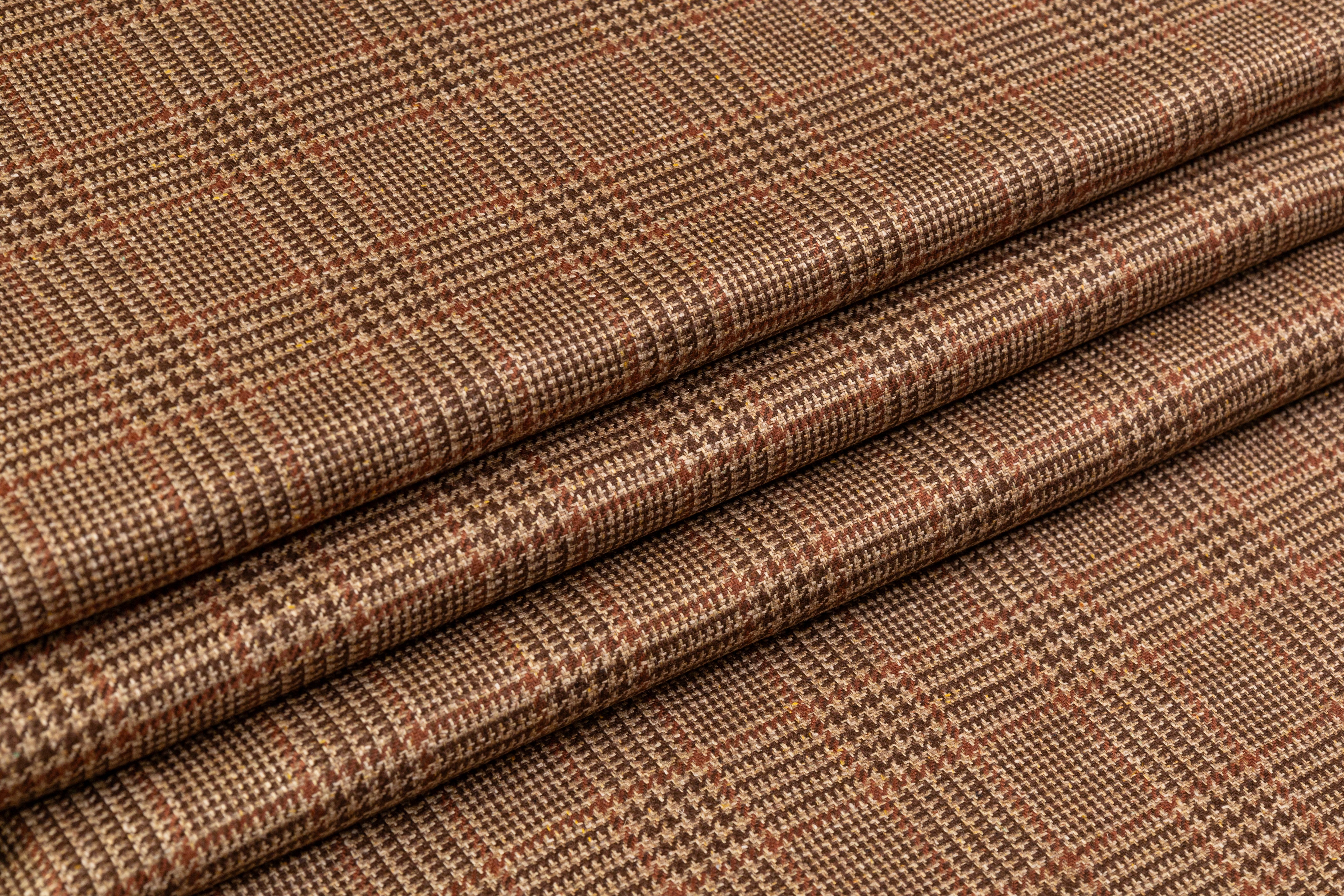 Checked Italian Pure Silk Suiting - Brown
