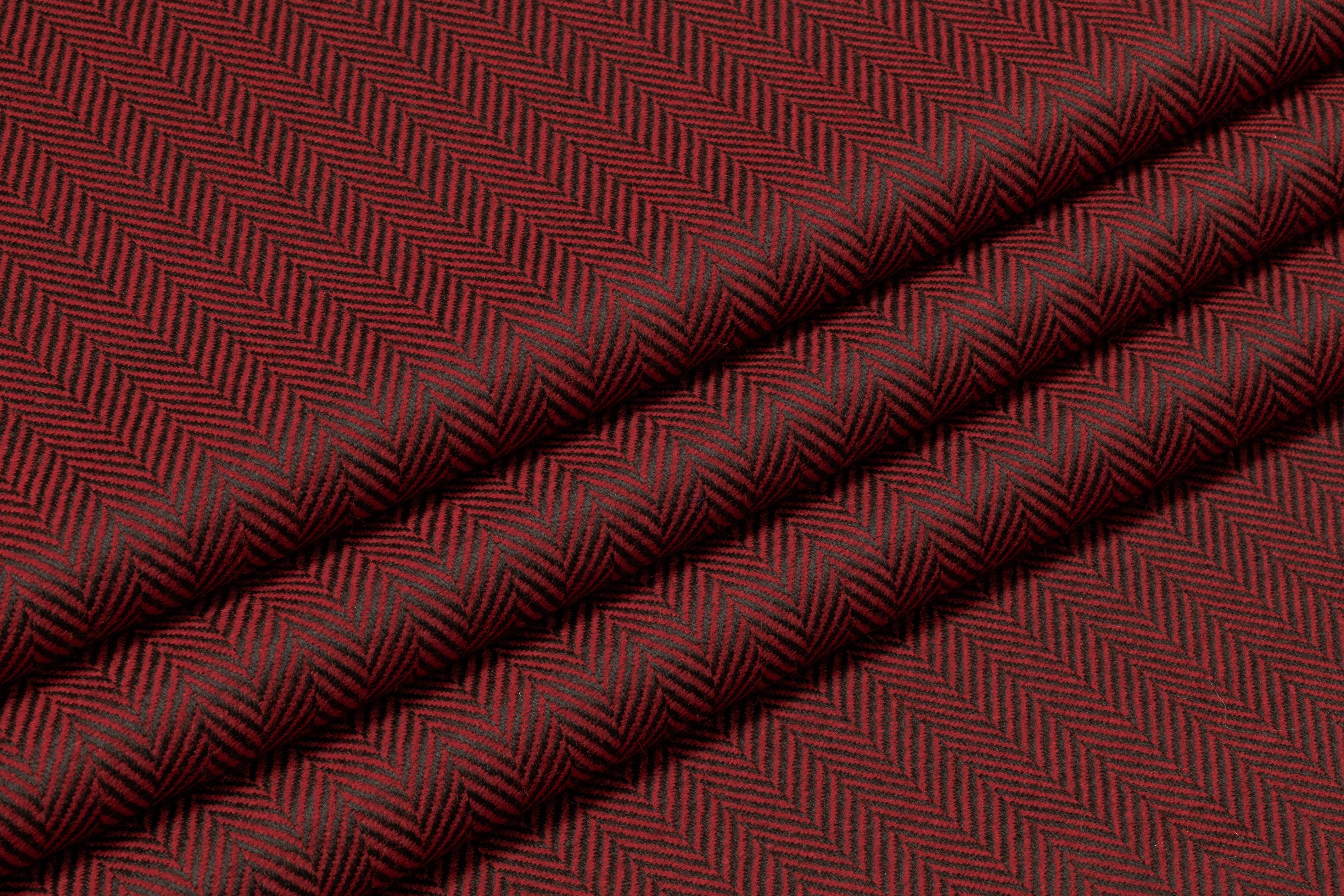 Italian Herringbone Wool Suiting - Red / Black