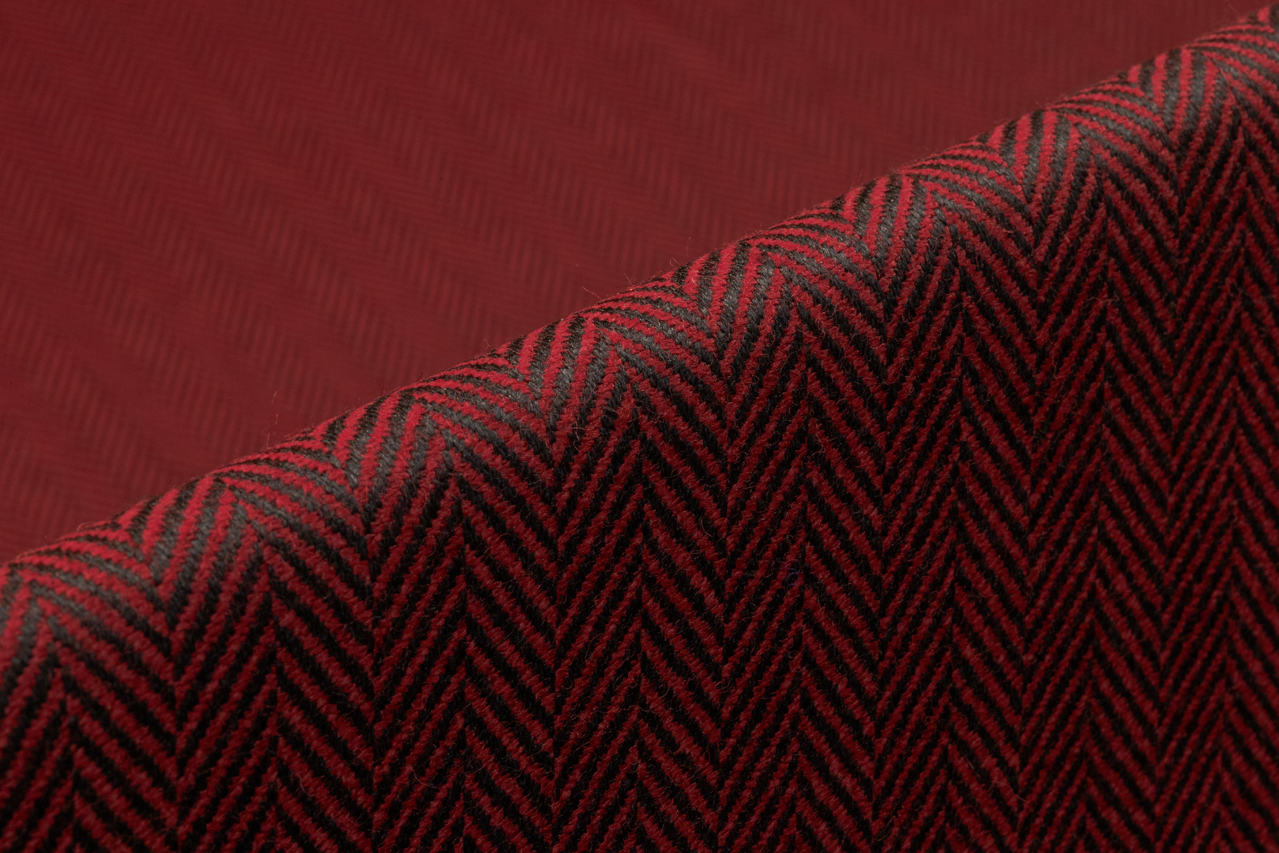 Italian Herringbone Wool Suiting - Red / Black