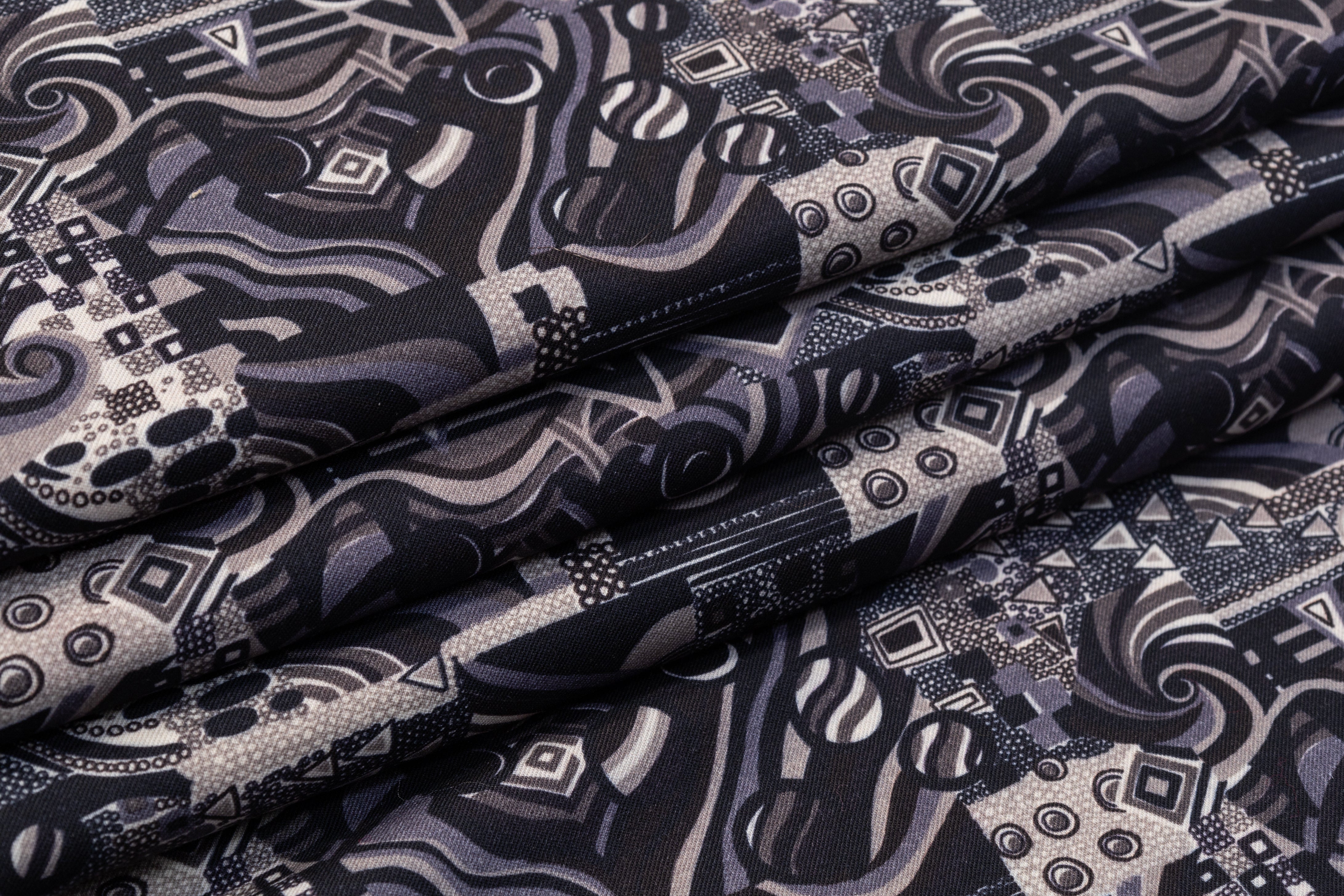 Abstract Printed Italian Wool Suiting - Gray