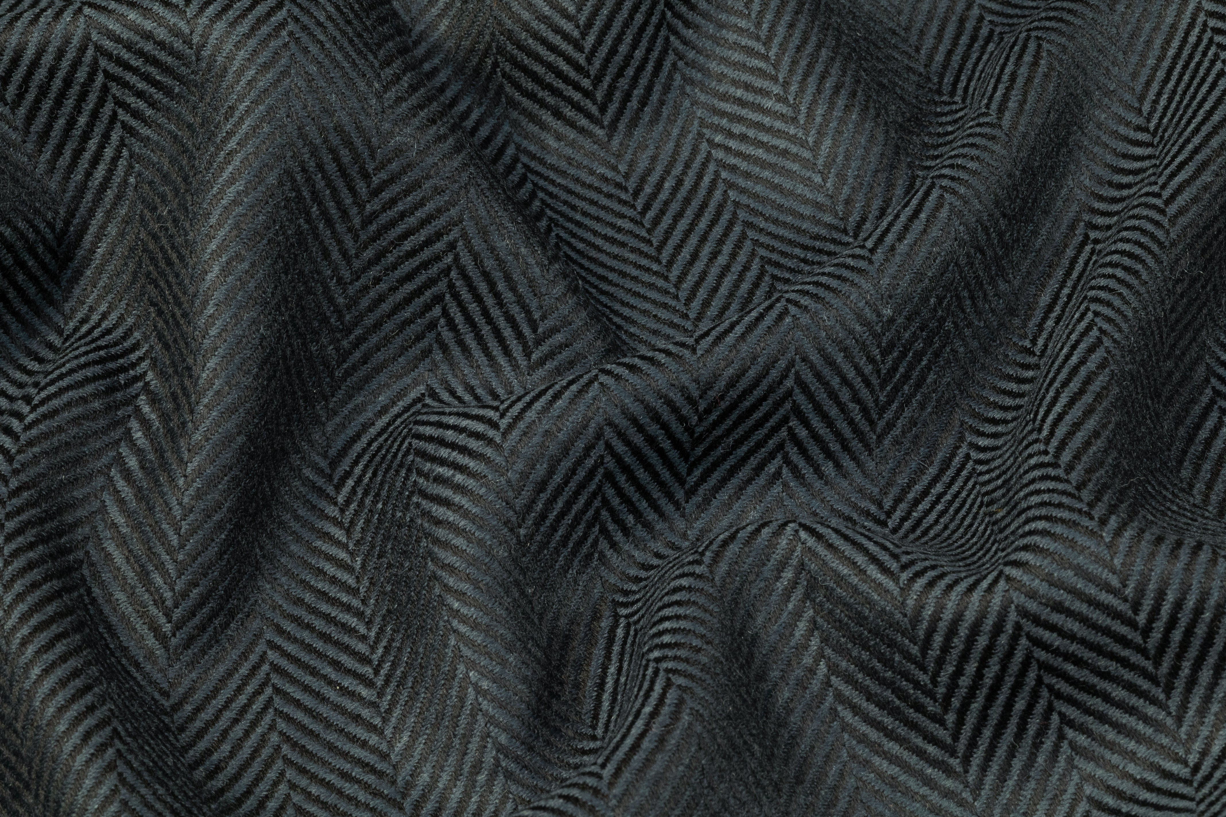Herringbone Italian Wool Suiting - Dark Teal / Black