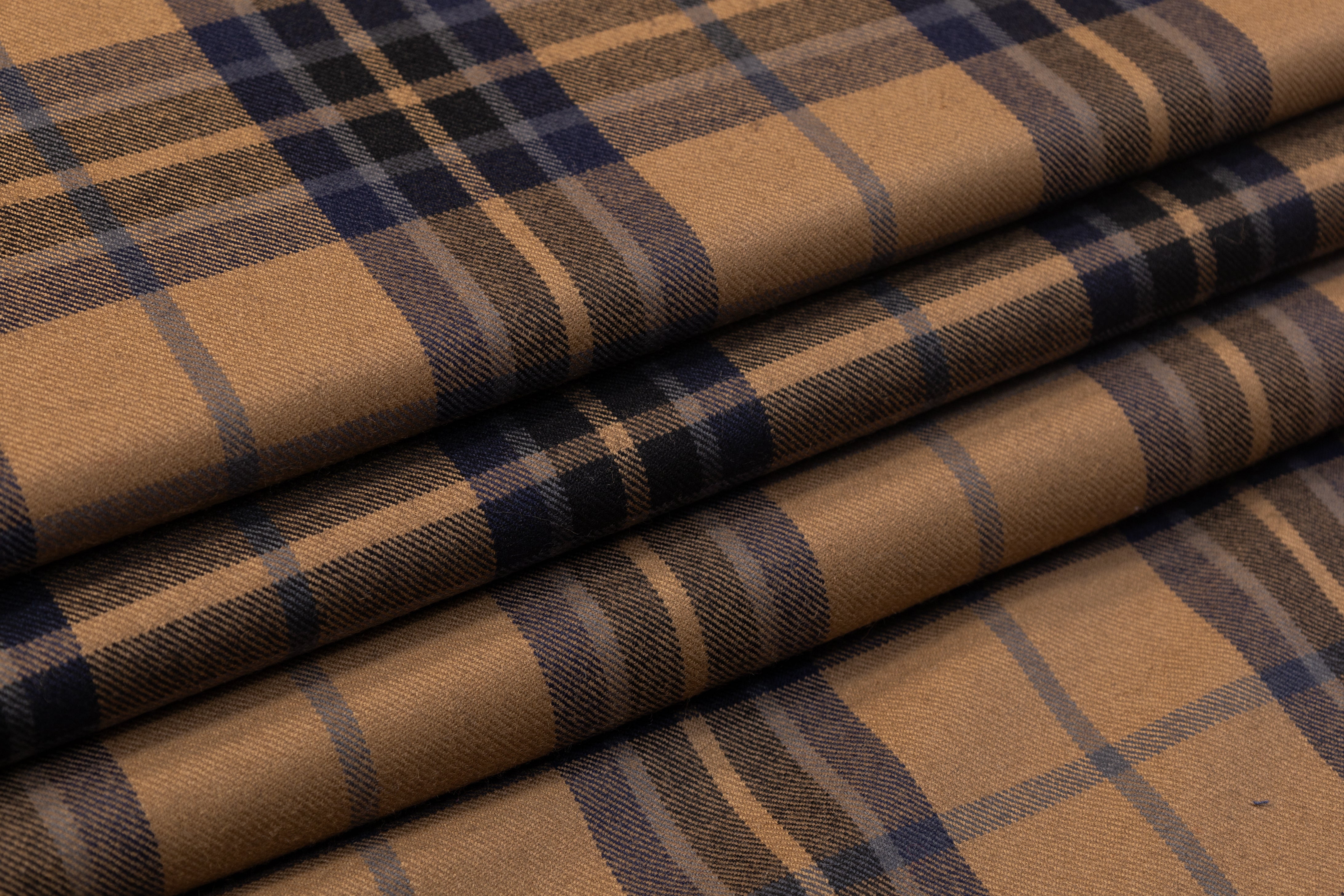 Plaid Italian Wool Suiting - Navy / Brown