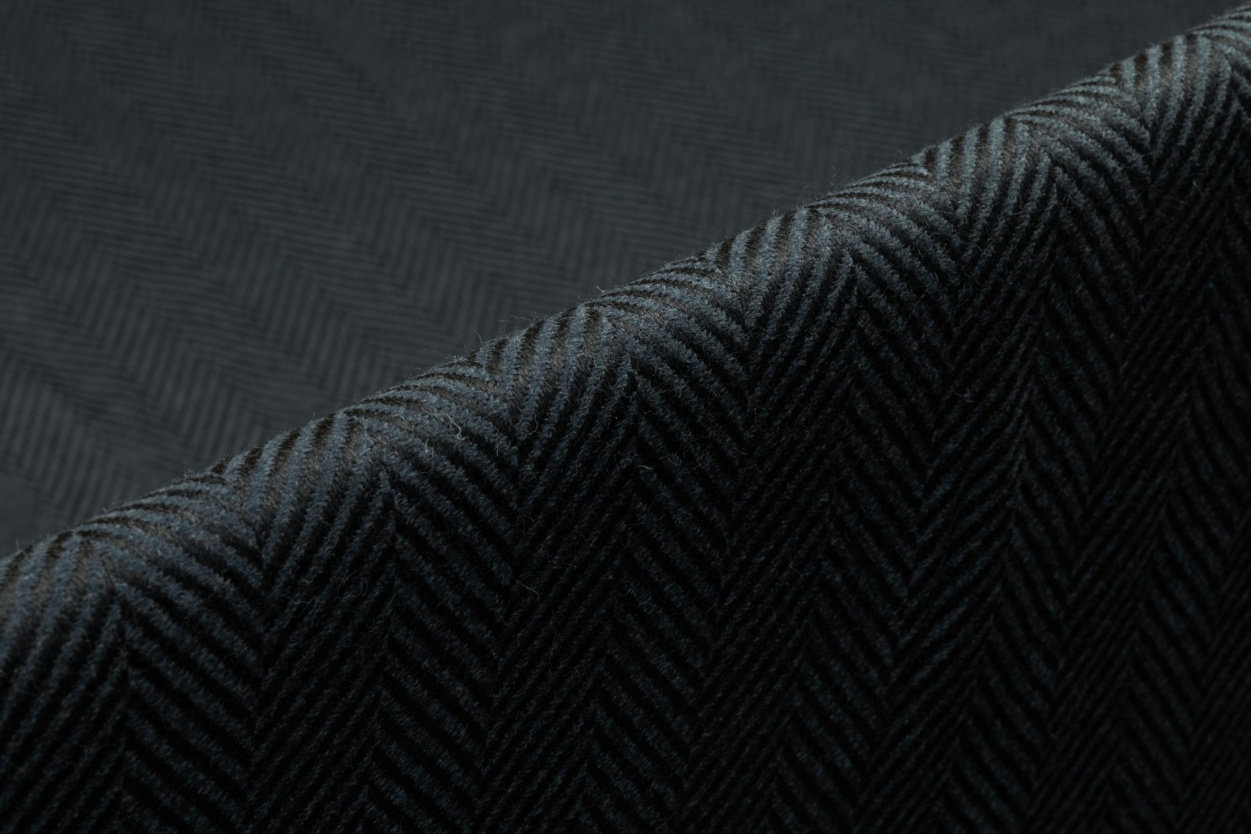 Herringbone Italian Wool Suiting - Dark Teal / Black