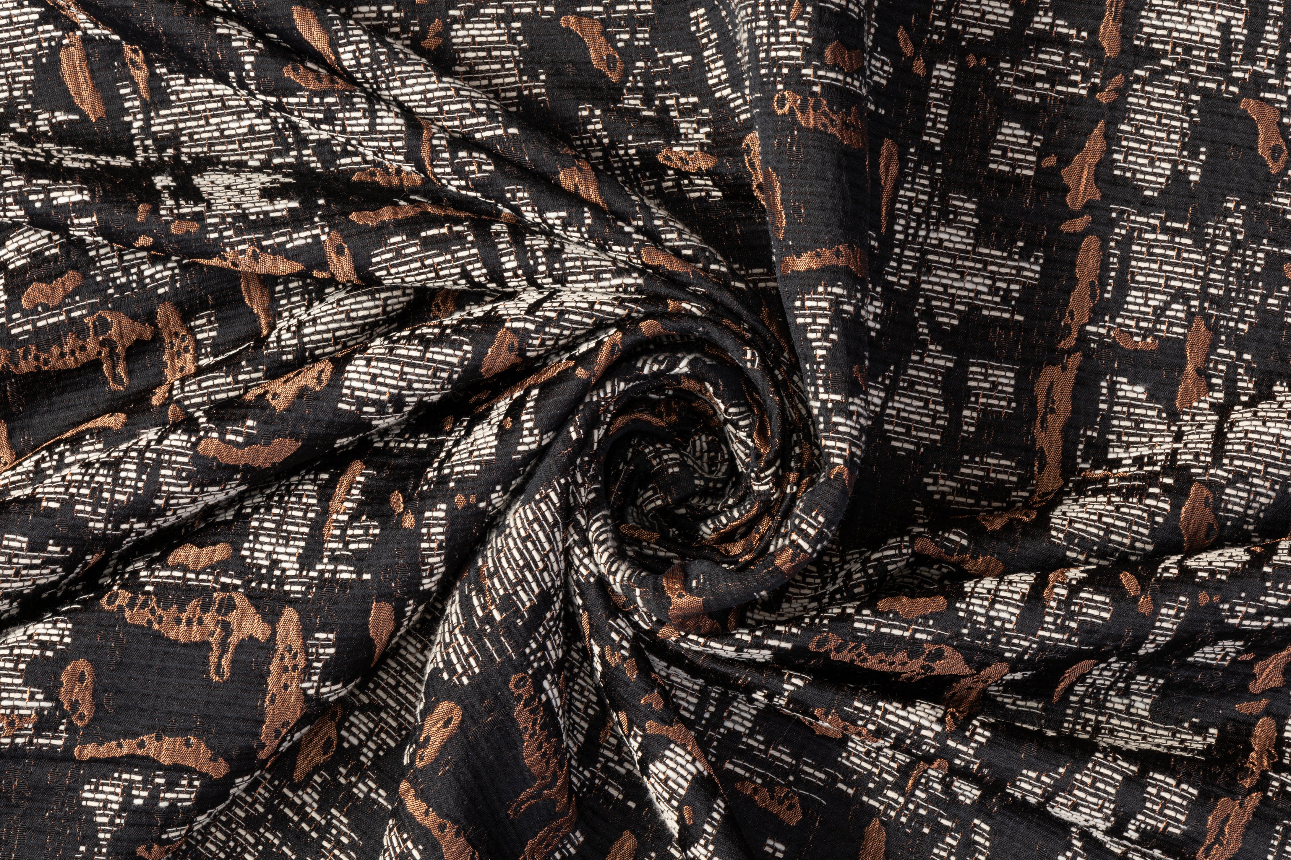 Abstract Italian Brocade - Black / White / Bronze