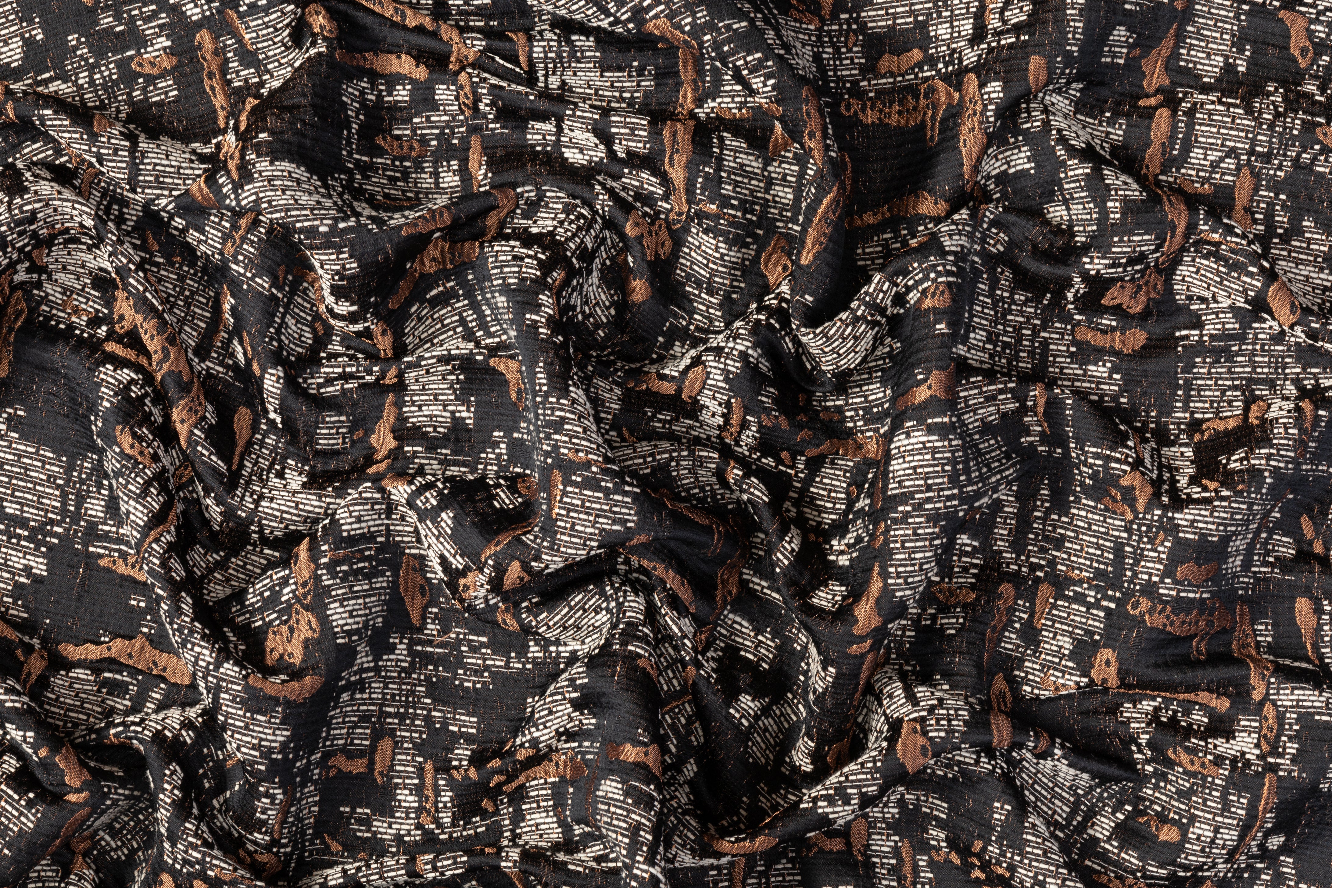 Abstract Italian Brocade - Black / White / Bronze