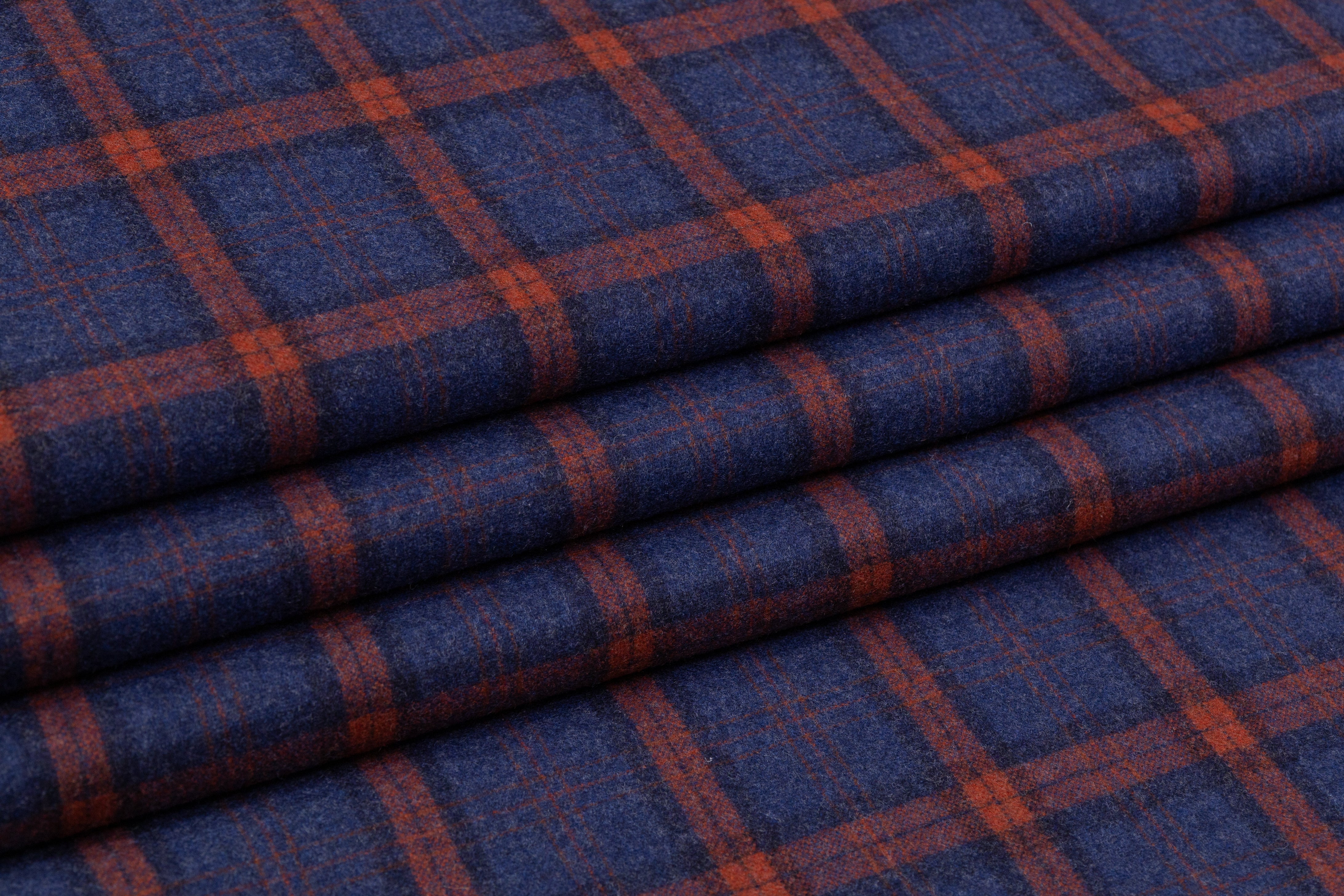 Ariston Napoli - Plaid Italian Wool and Cashmere - Rust / Blue