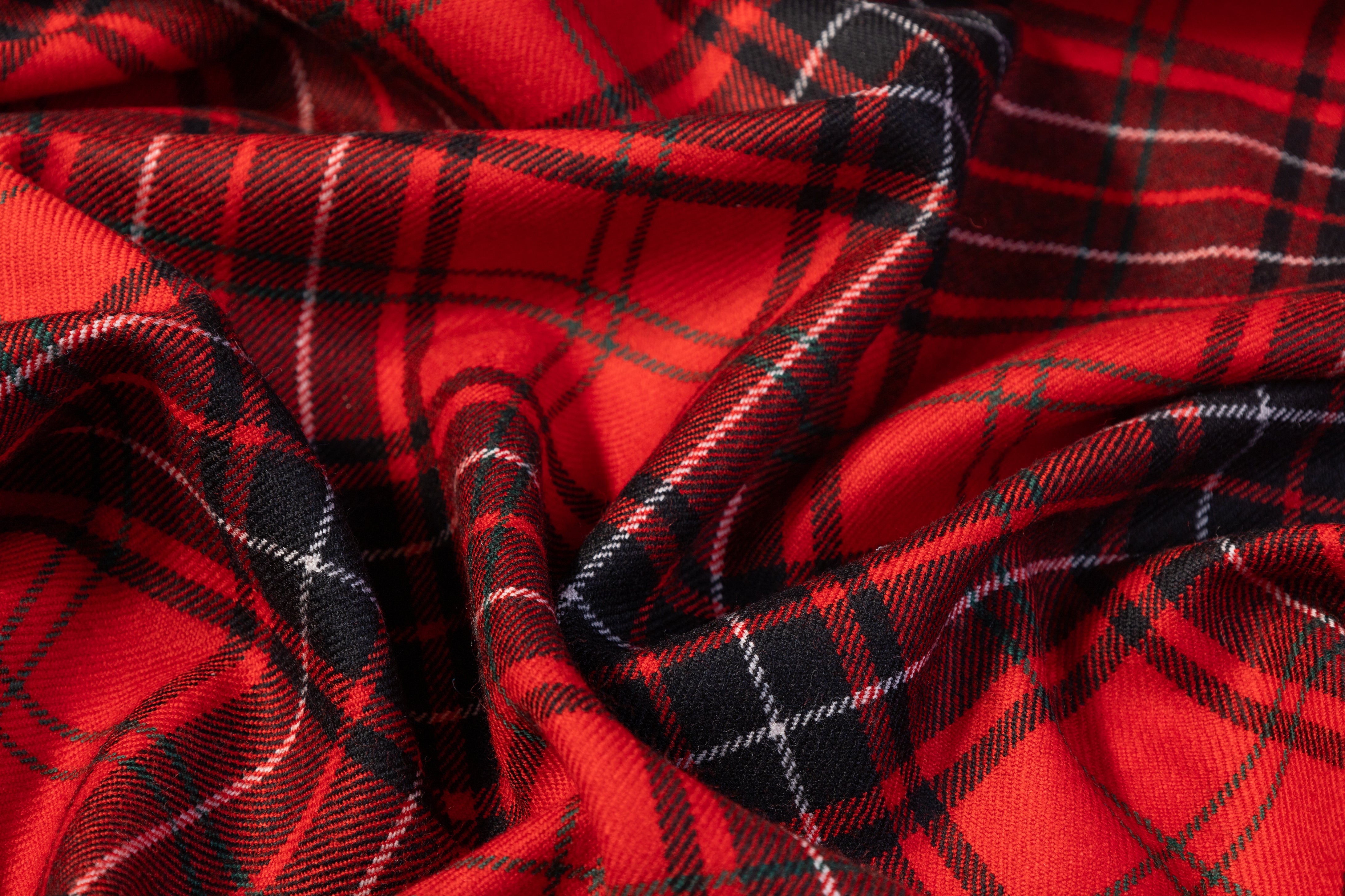 Tartan Italian Wool Suiting - Red, Black, White, Green