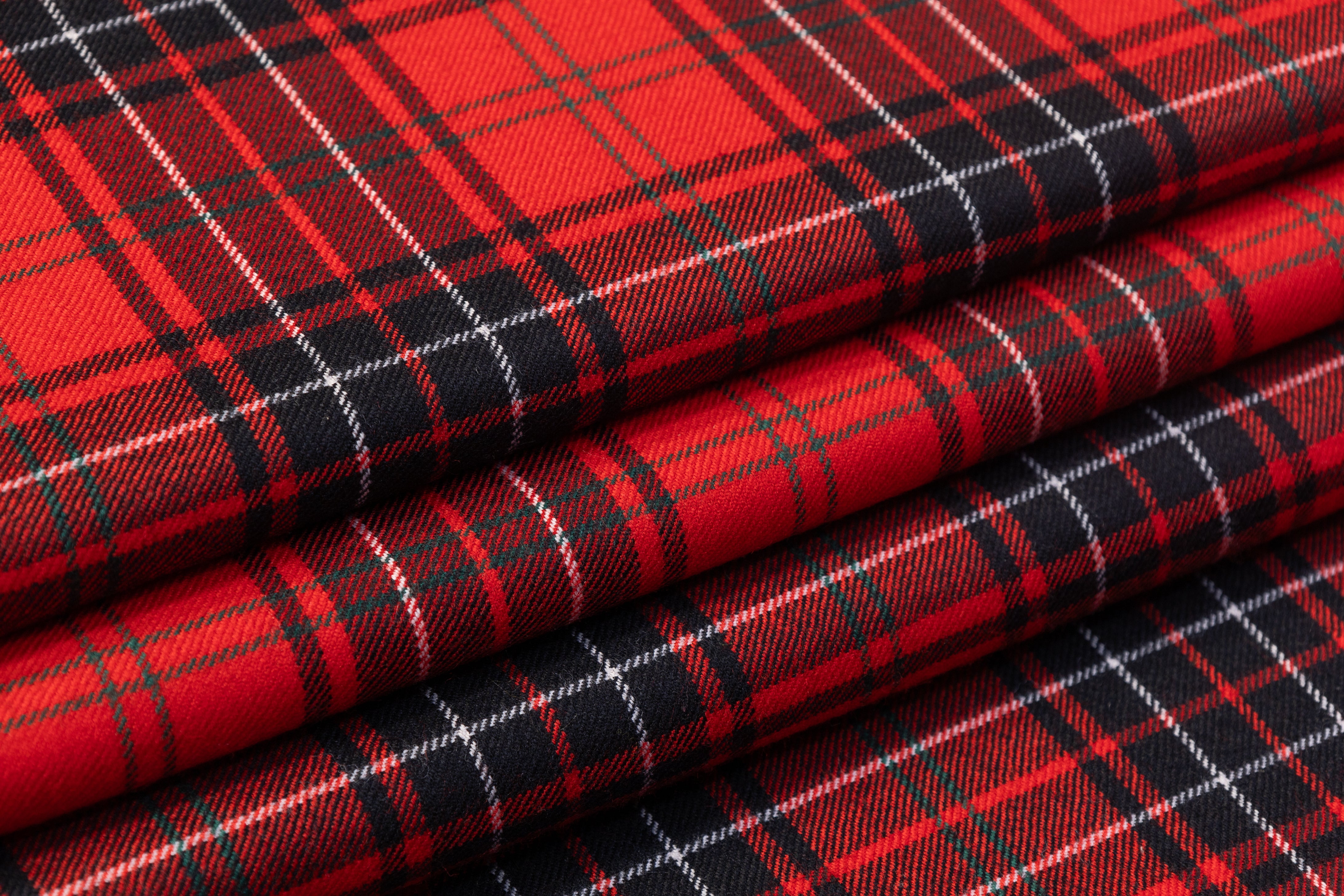 Tartan Italian Wool Suiting - Red, Black, White, Green