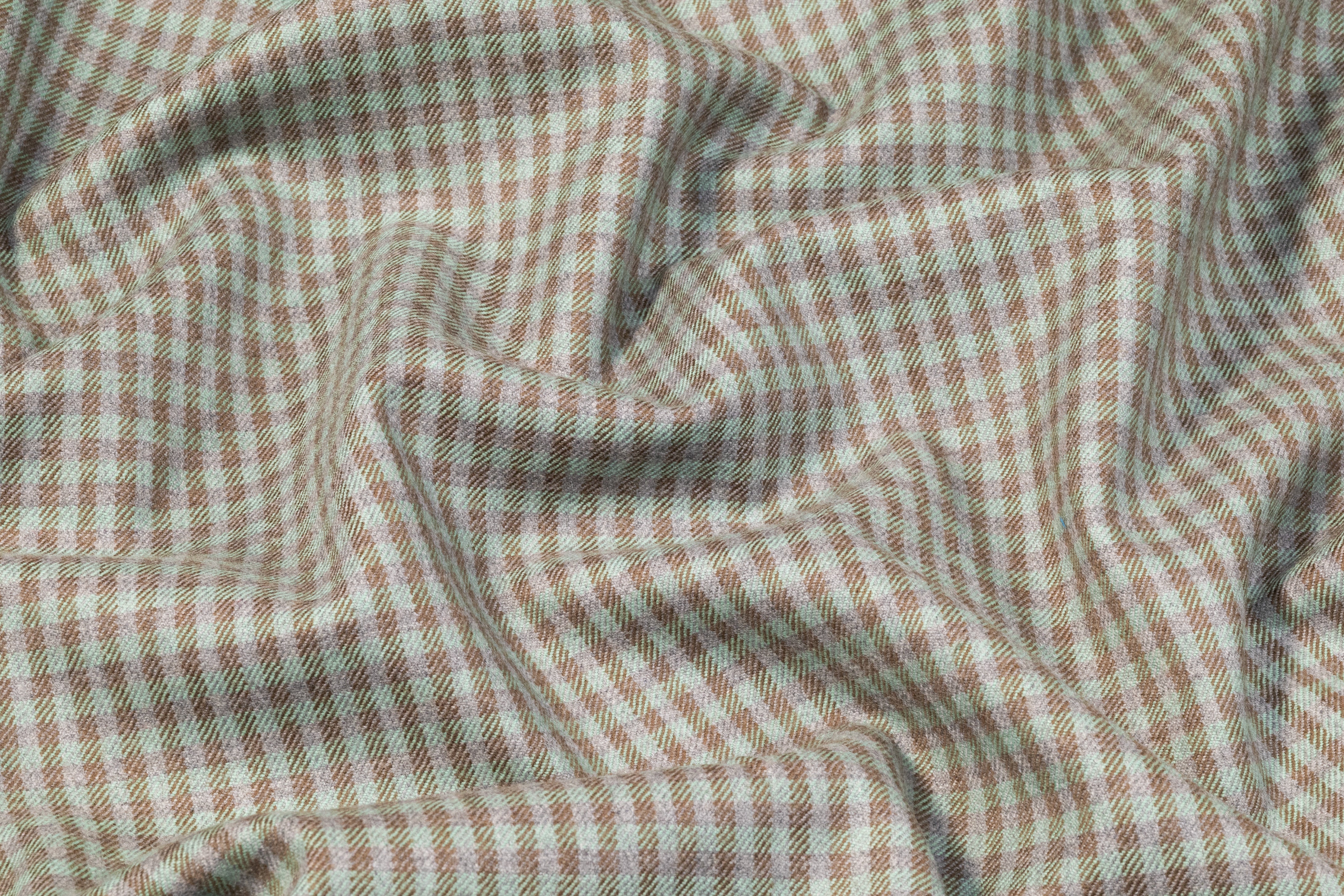 Checked Italian Stretch Wool Flannel - Mint Green / Gray