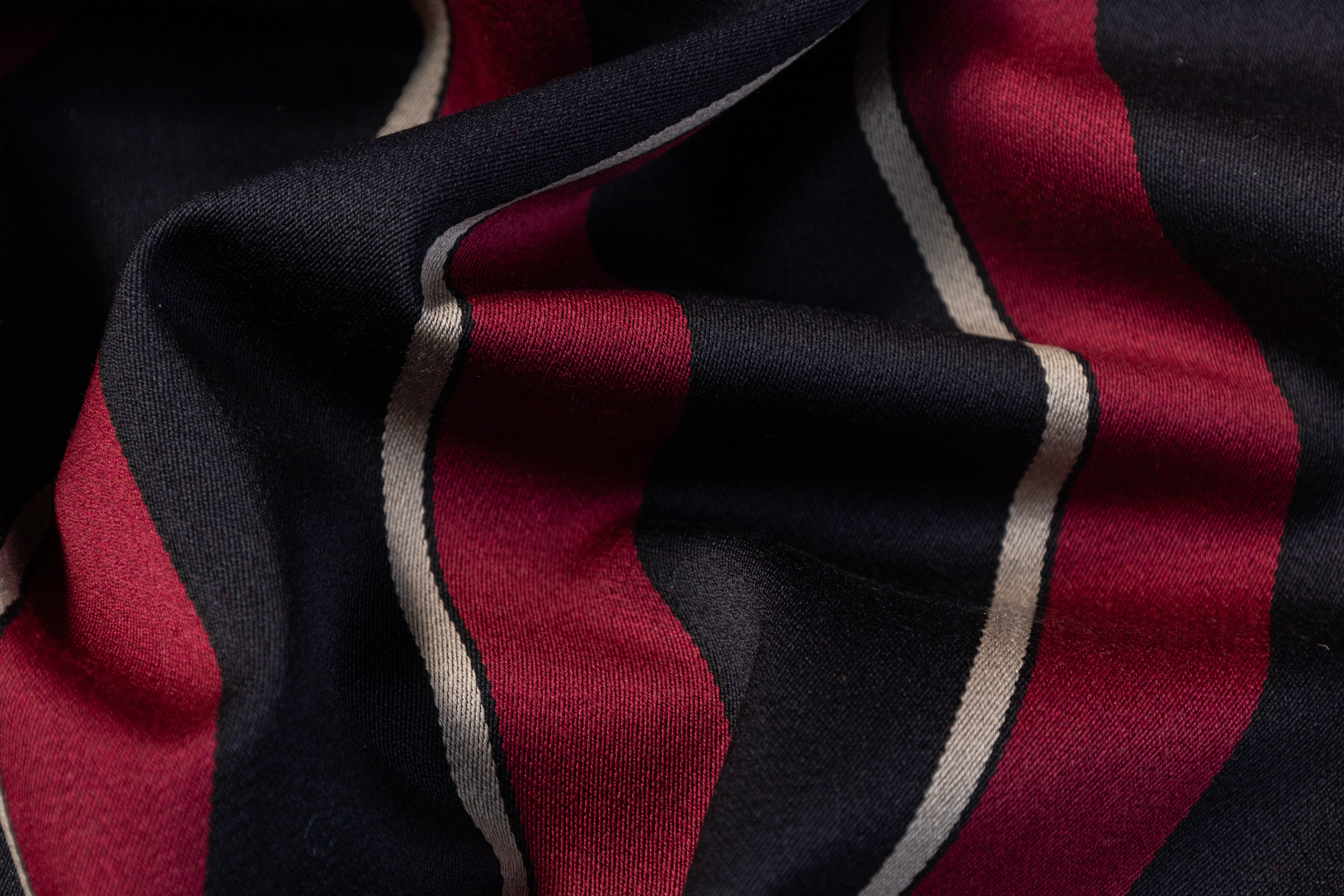 Striped French Wool Suiting - Maroon / Black / Light Taupe