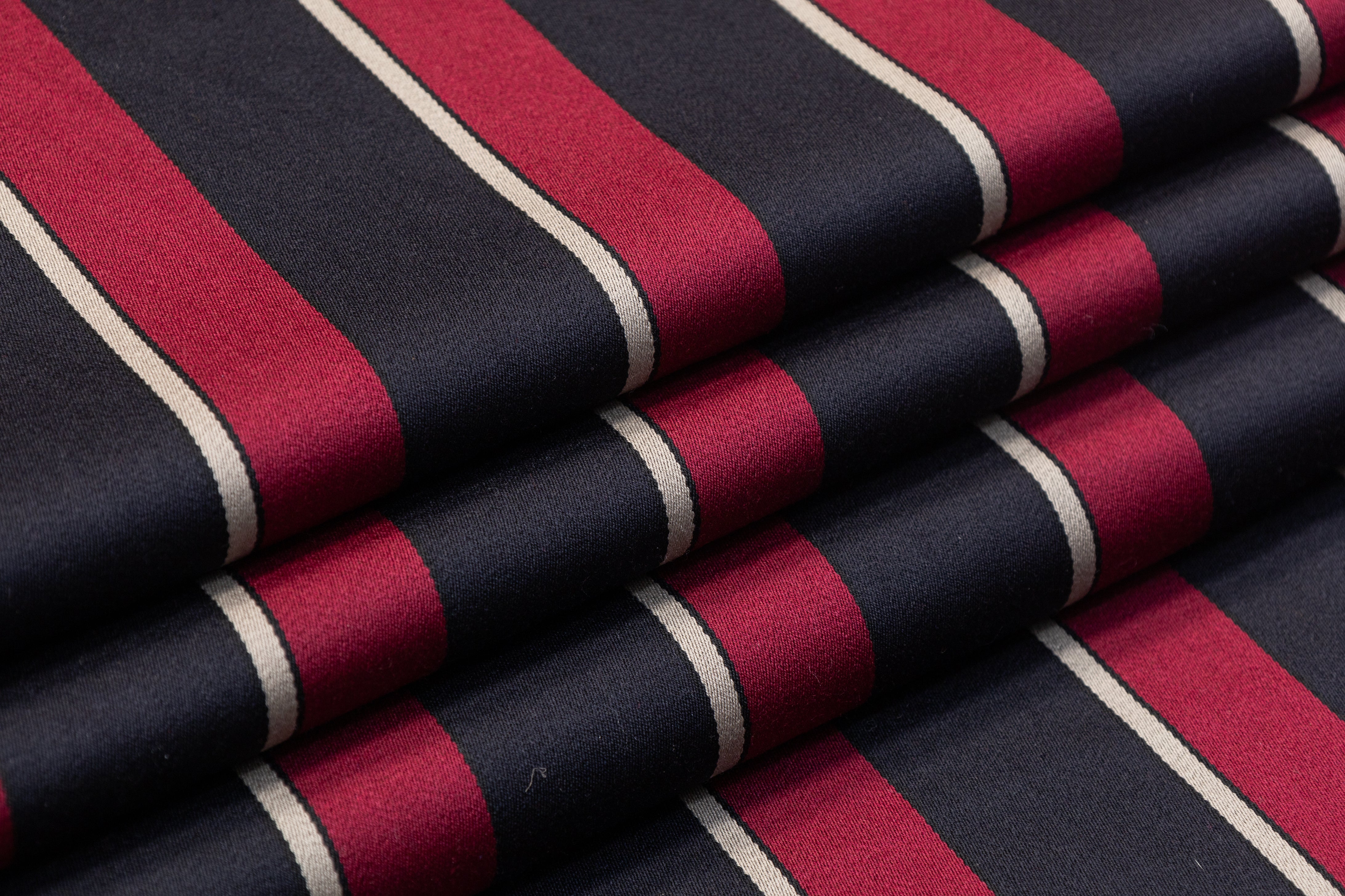Striped French Wool Suiting - Maroon / Black / Light Taupe