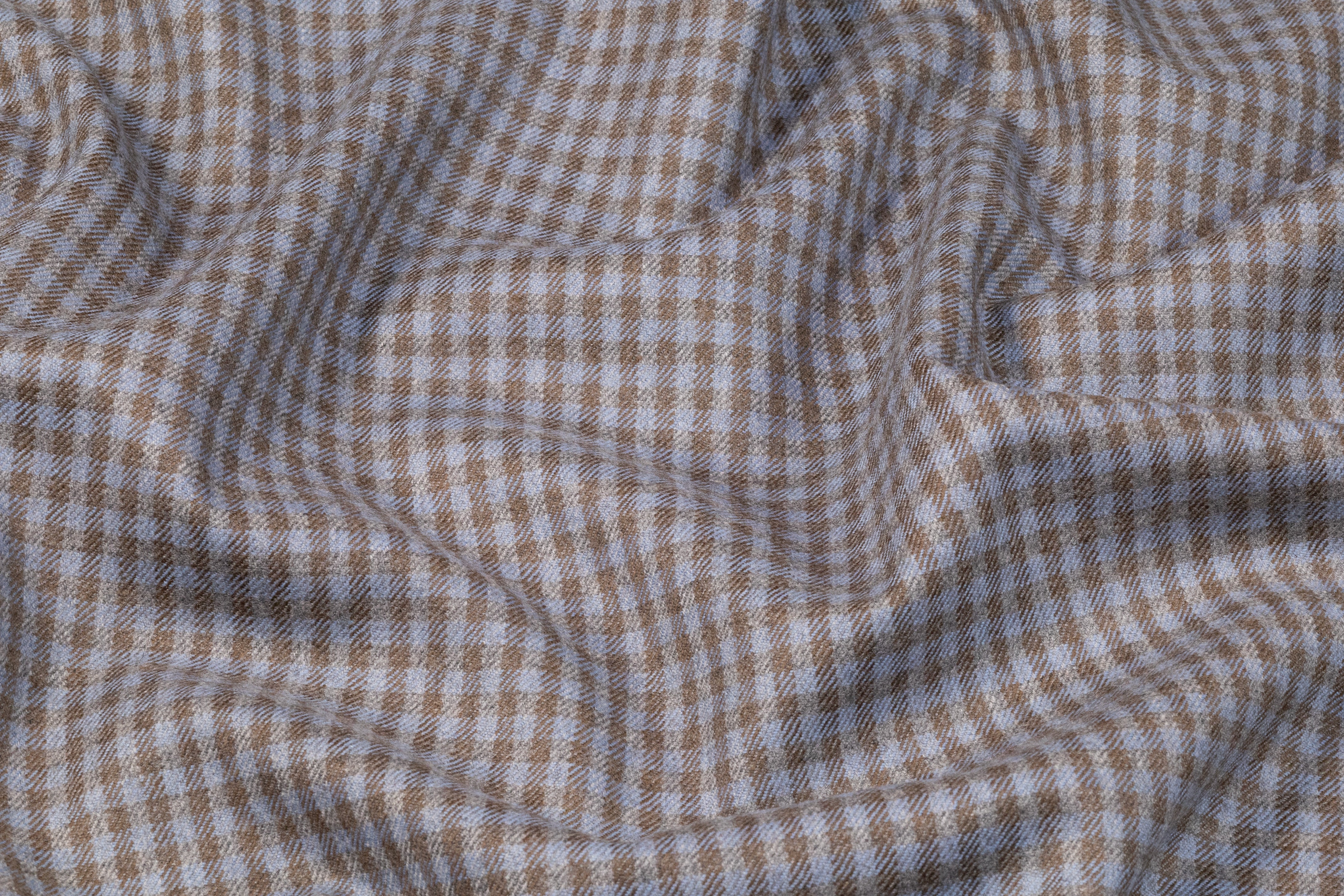 Checked Italian Stretch Wool Flannel - Powder Blue / Taupe