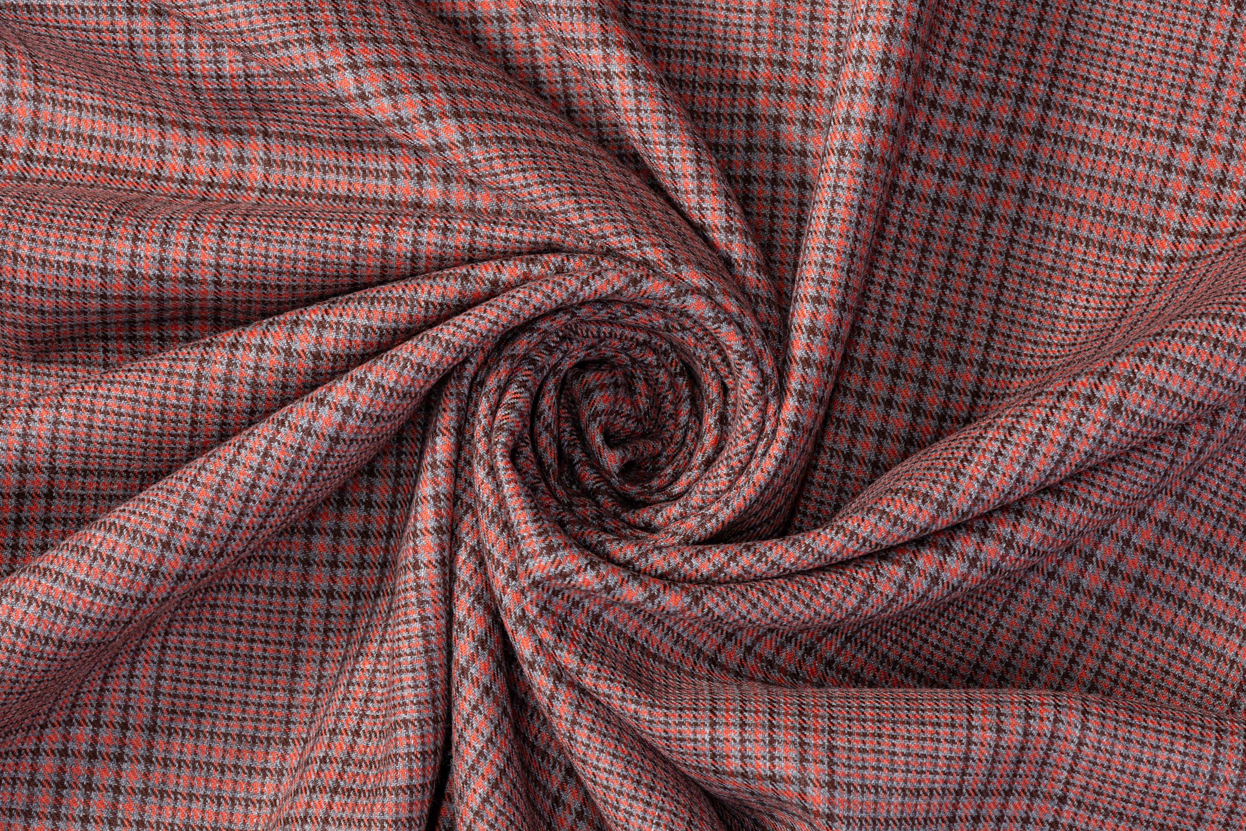 Checked Italian Wool Suiting - Brick Red