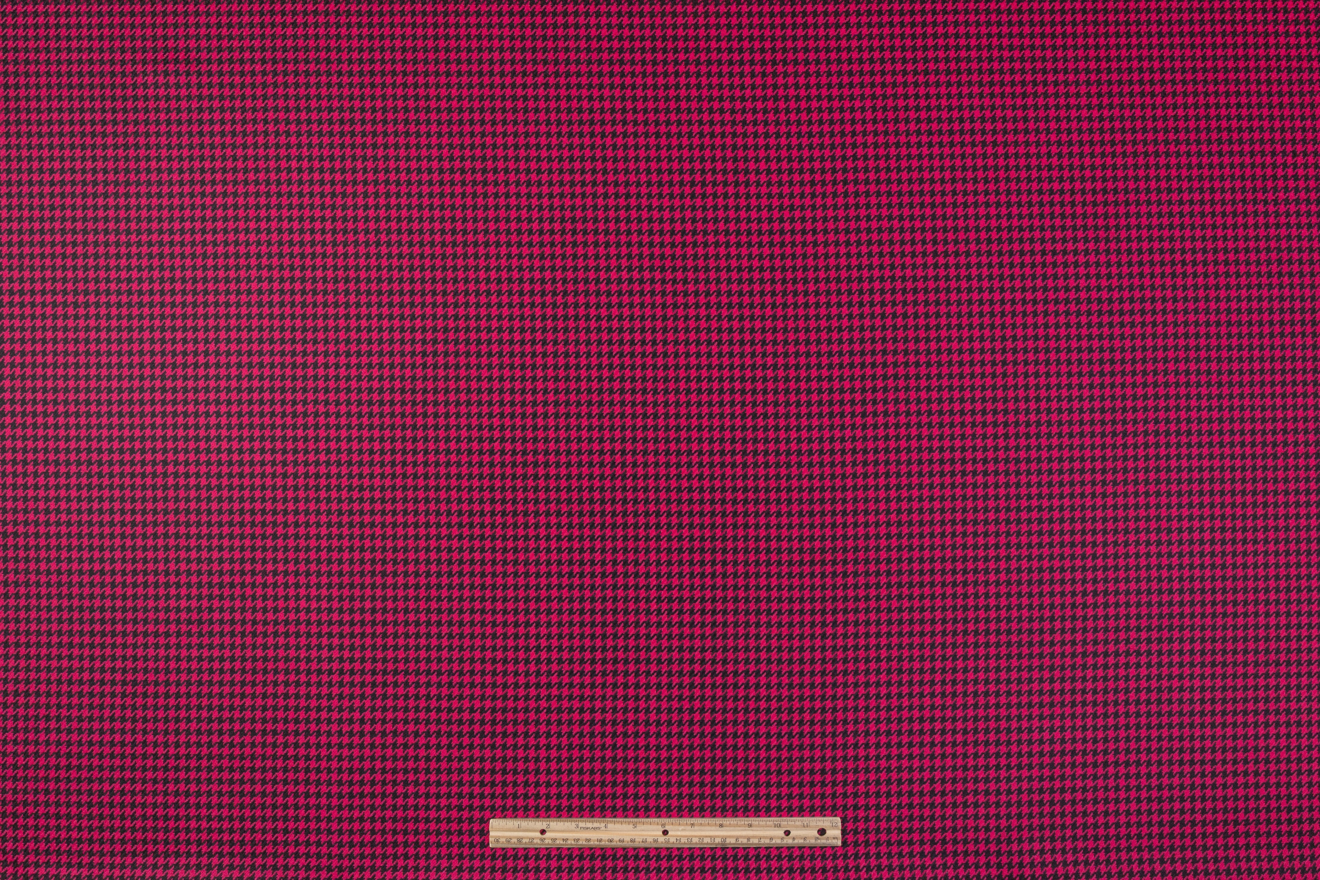 Houndstooth Italian Wool Suiting - Raspberry / Black