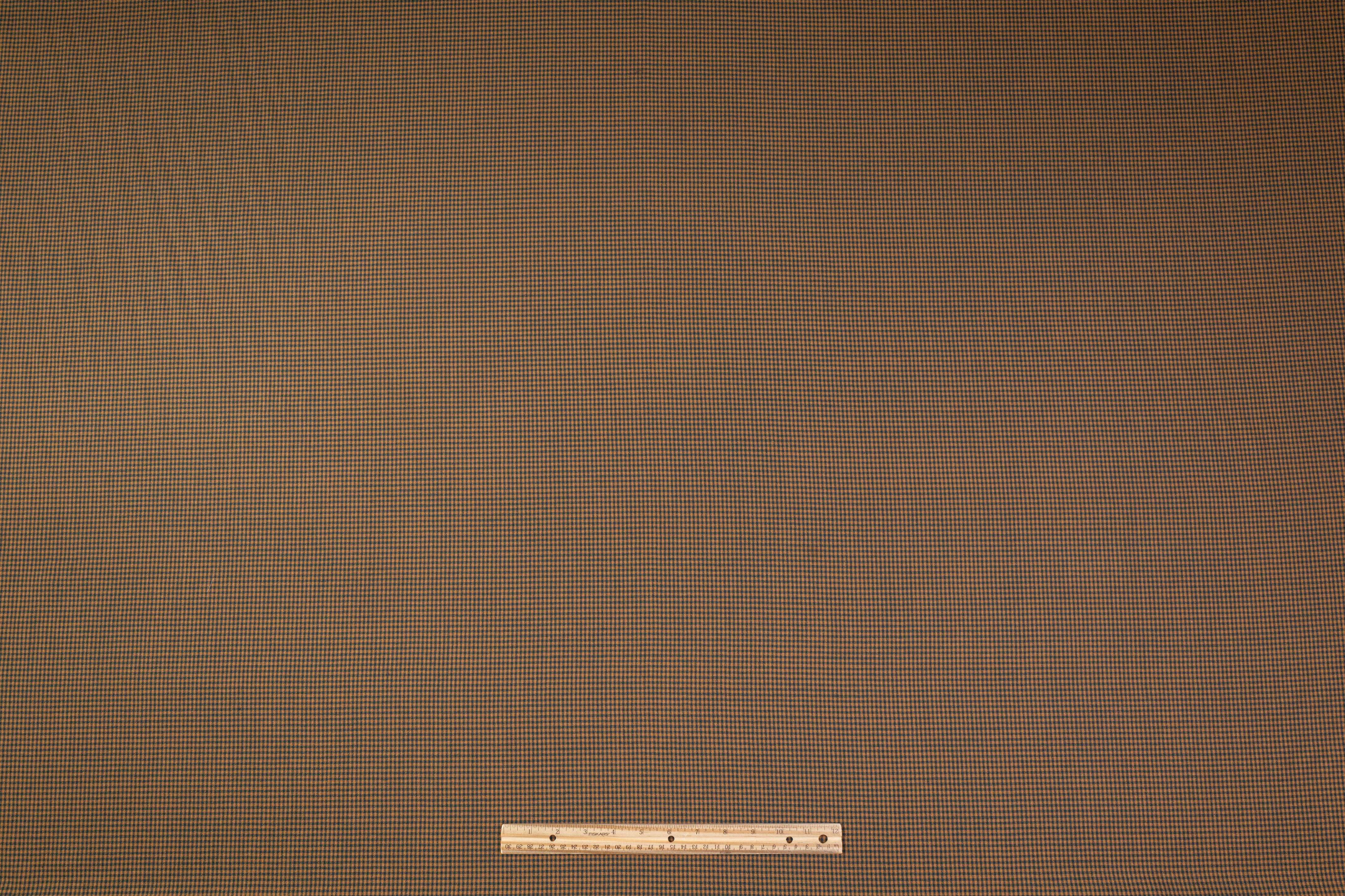 Micro Plaid Italian Wool Suiting - Camel / Teal