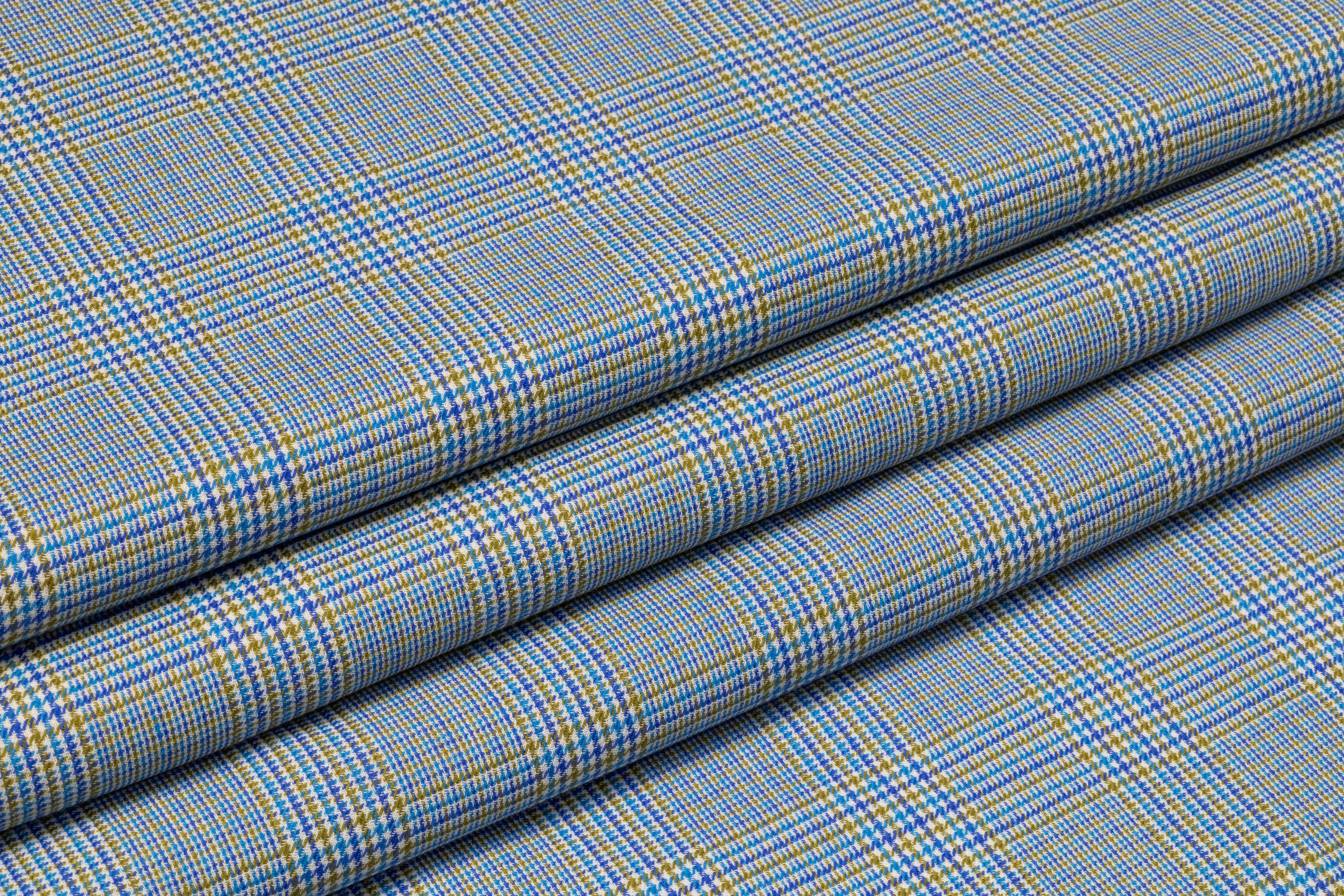 Glen Check Italian Wool Suiting - Blue / Green