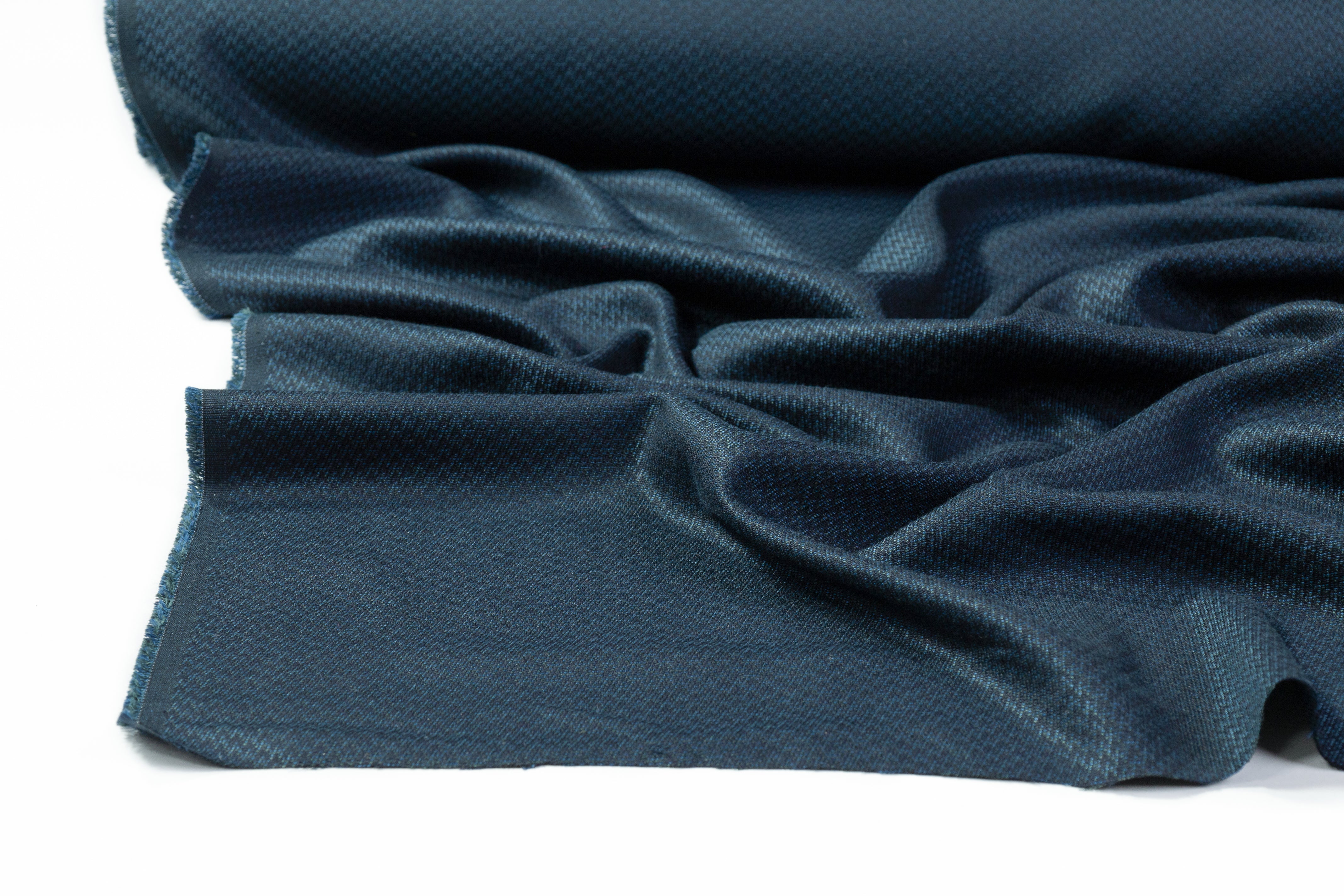 Micro Pattern Italian Wool Silk Viscose Blend - Blue