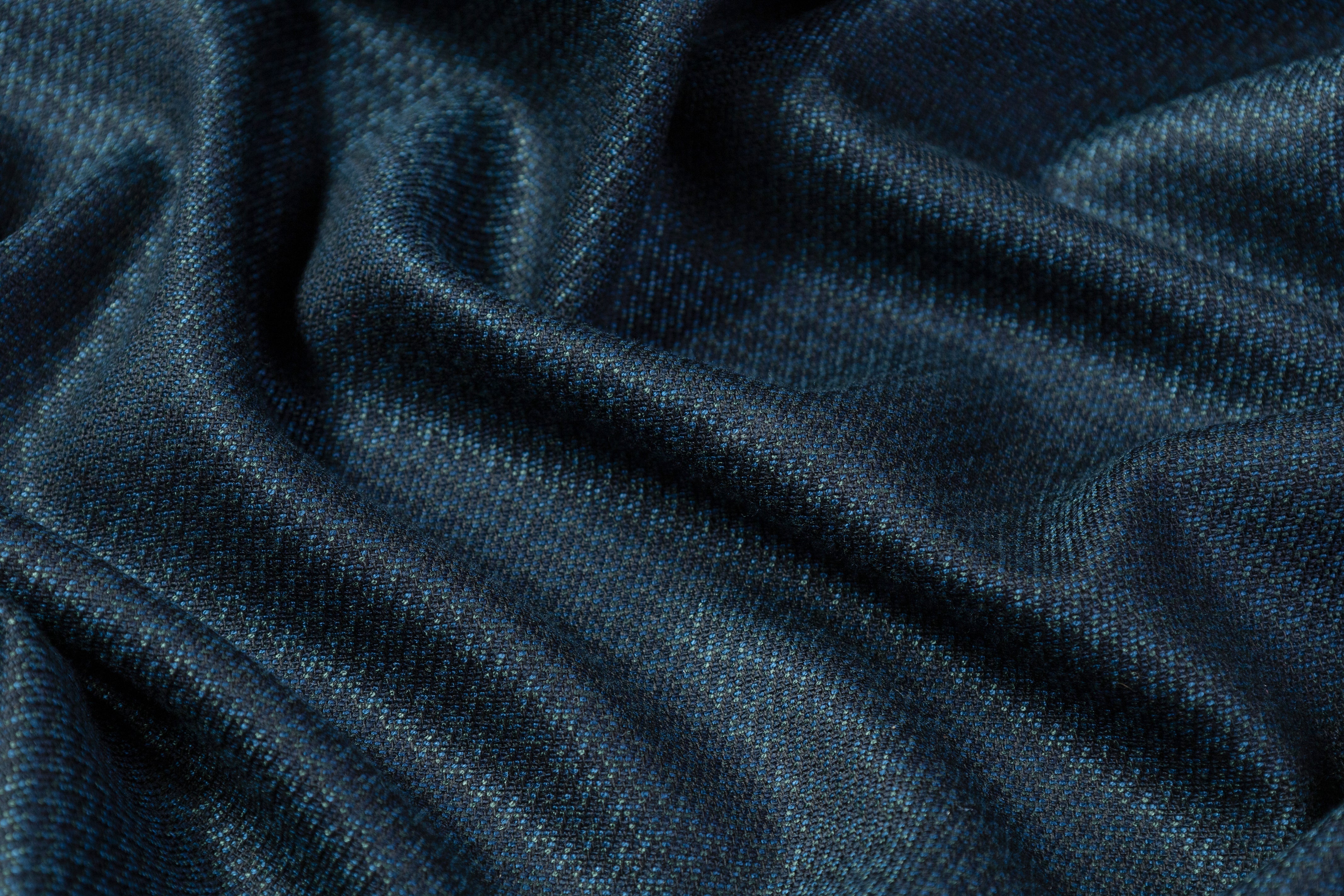 Micro Pattern Italian Wool Silk Viscose Blend - Blue