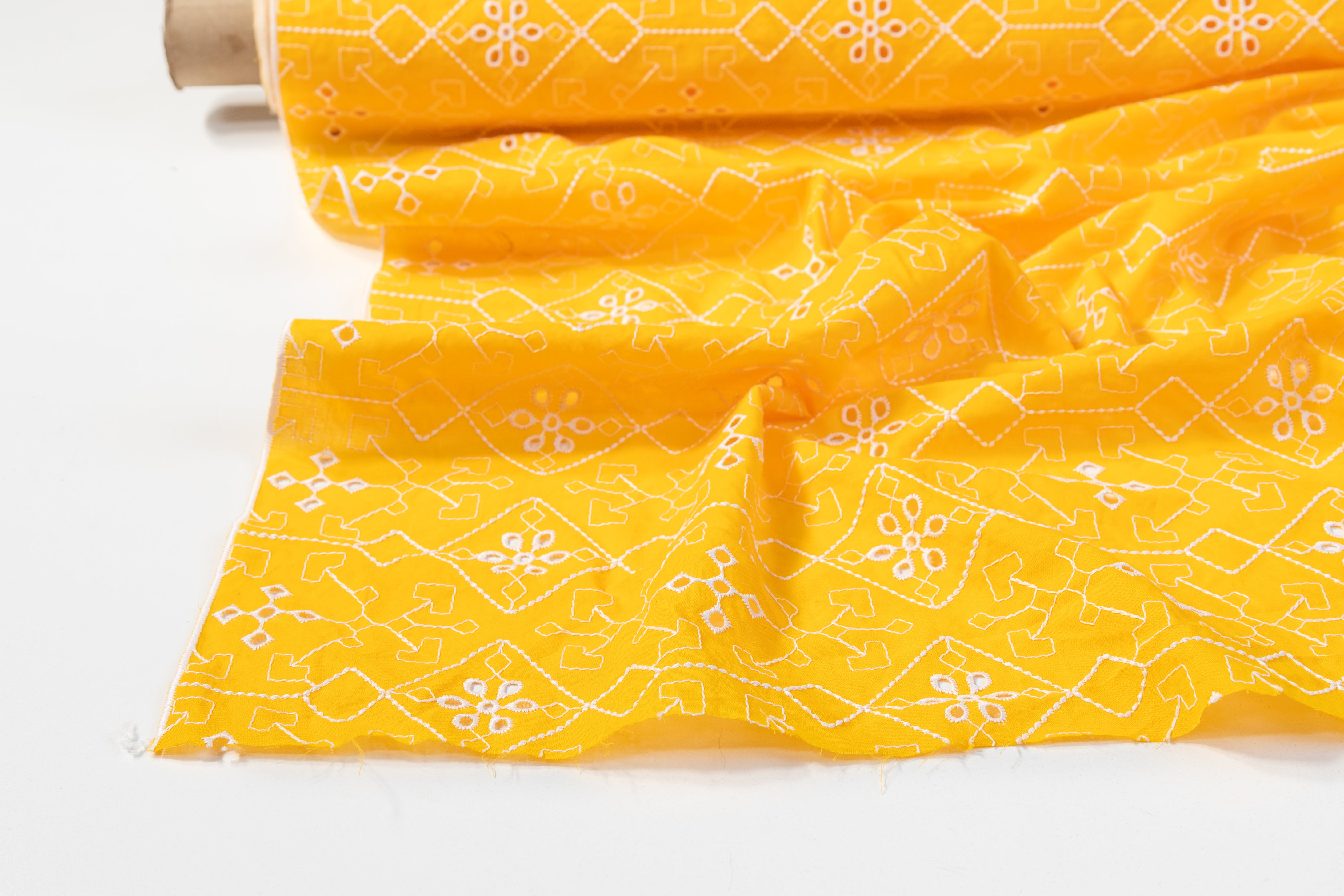 Geometric Cotton Eyelet - Yellow
