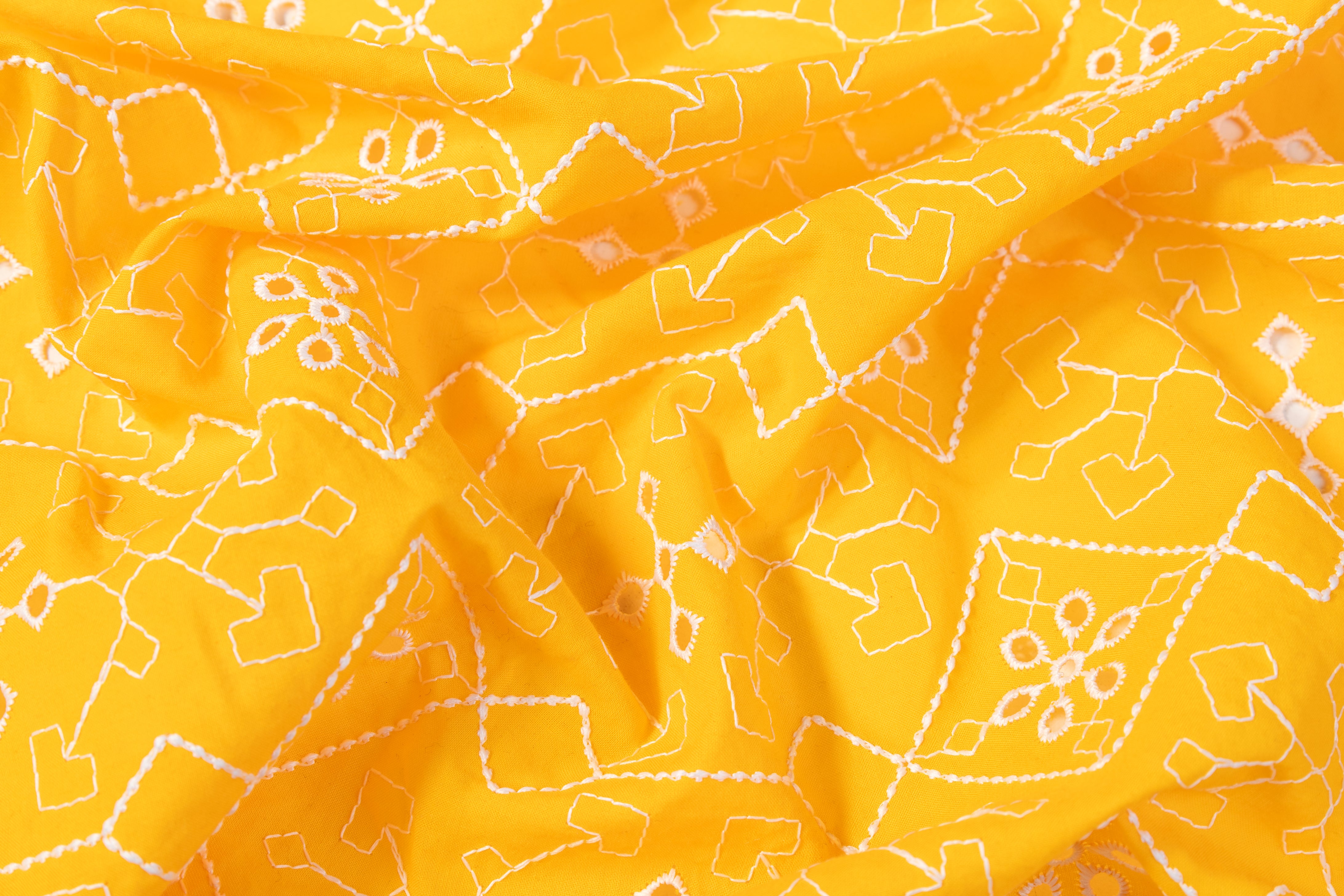 Geometric Cotton Eyelet - Yellow